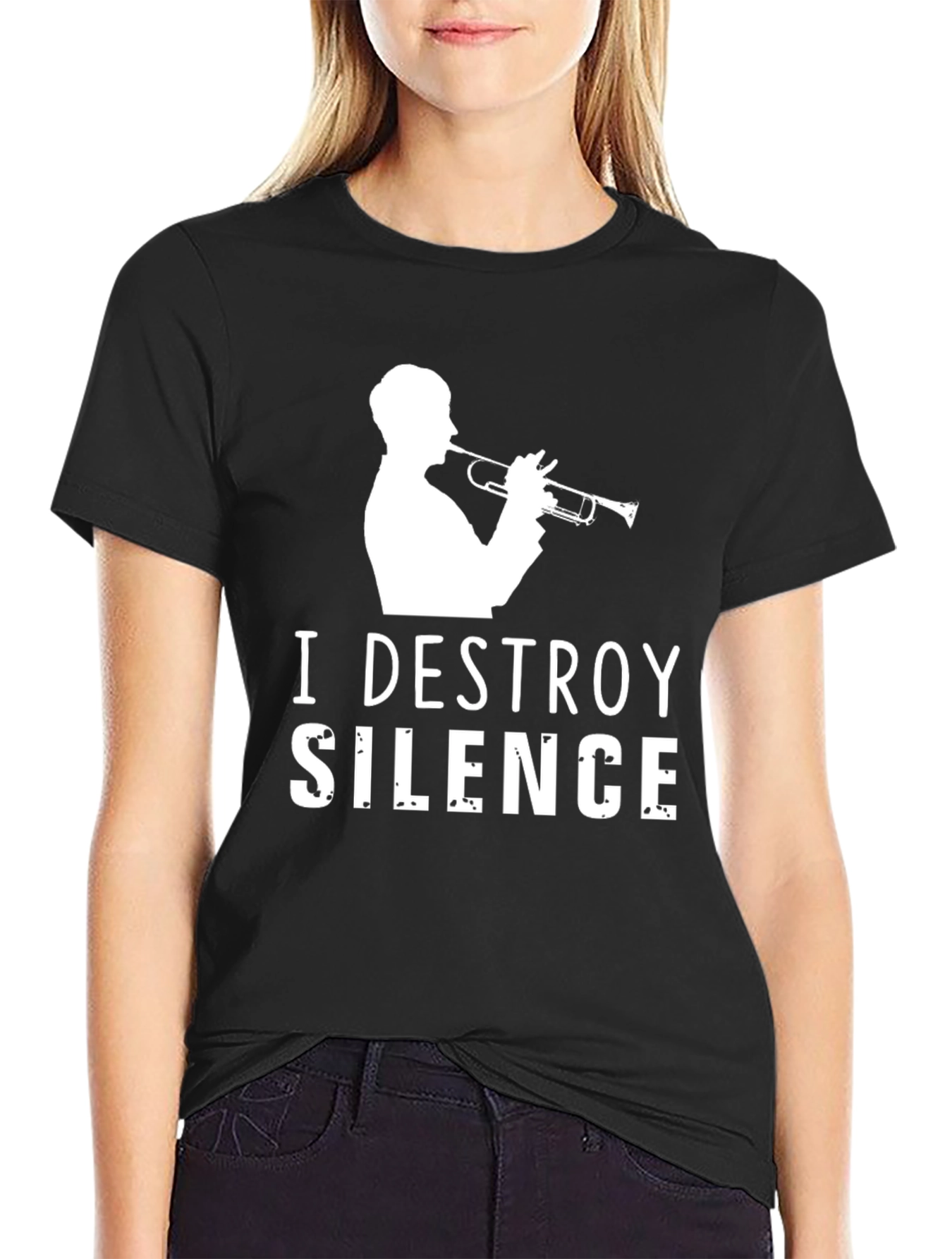 Black I Destroy Silence Trumpet T-Shirt - Musician Tee view 2