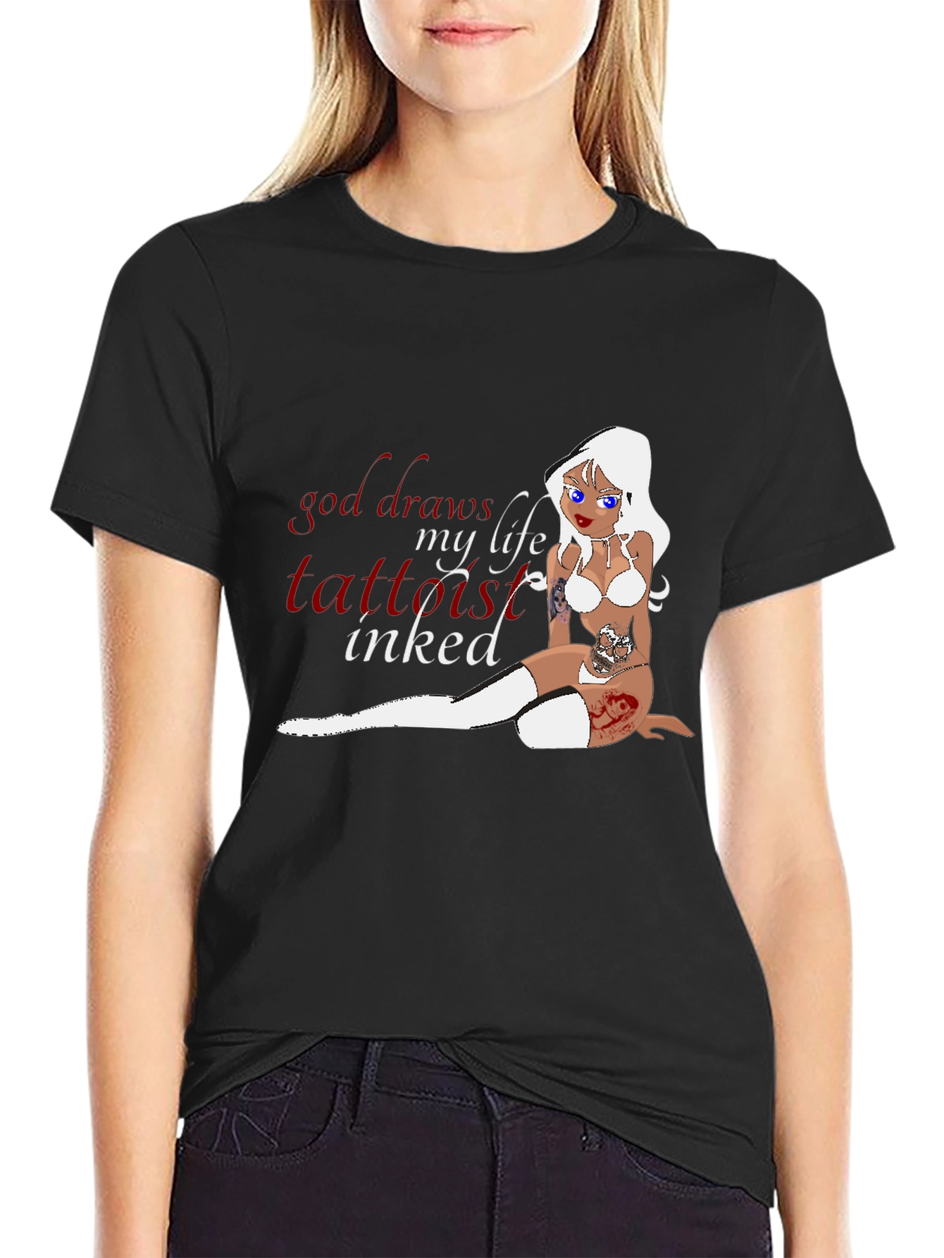 Black Tattooed Life T-Shirt - Inked Cartoon Girl view 2