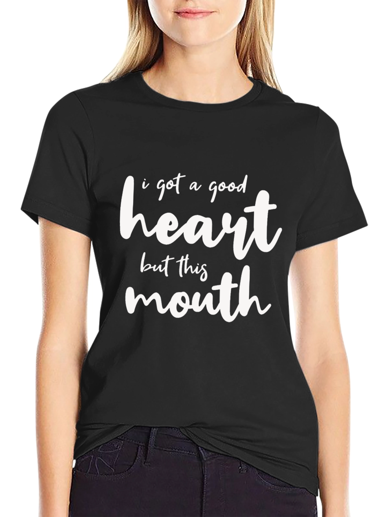 Black Good Heart Funny Graphic Tee view 2