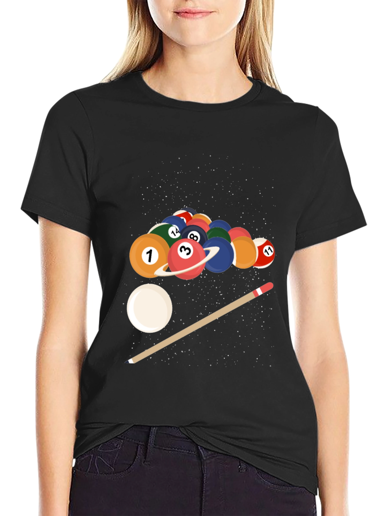 Black Cosmic Pool Ball Graphic Tee - Black view 2