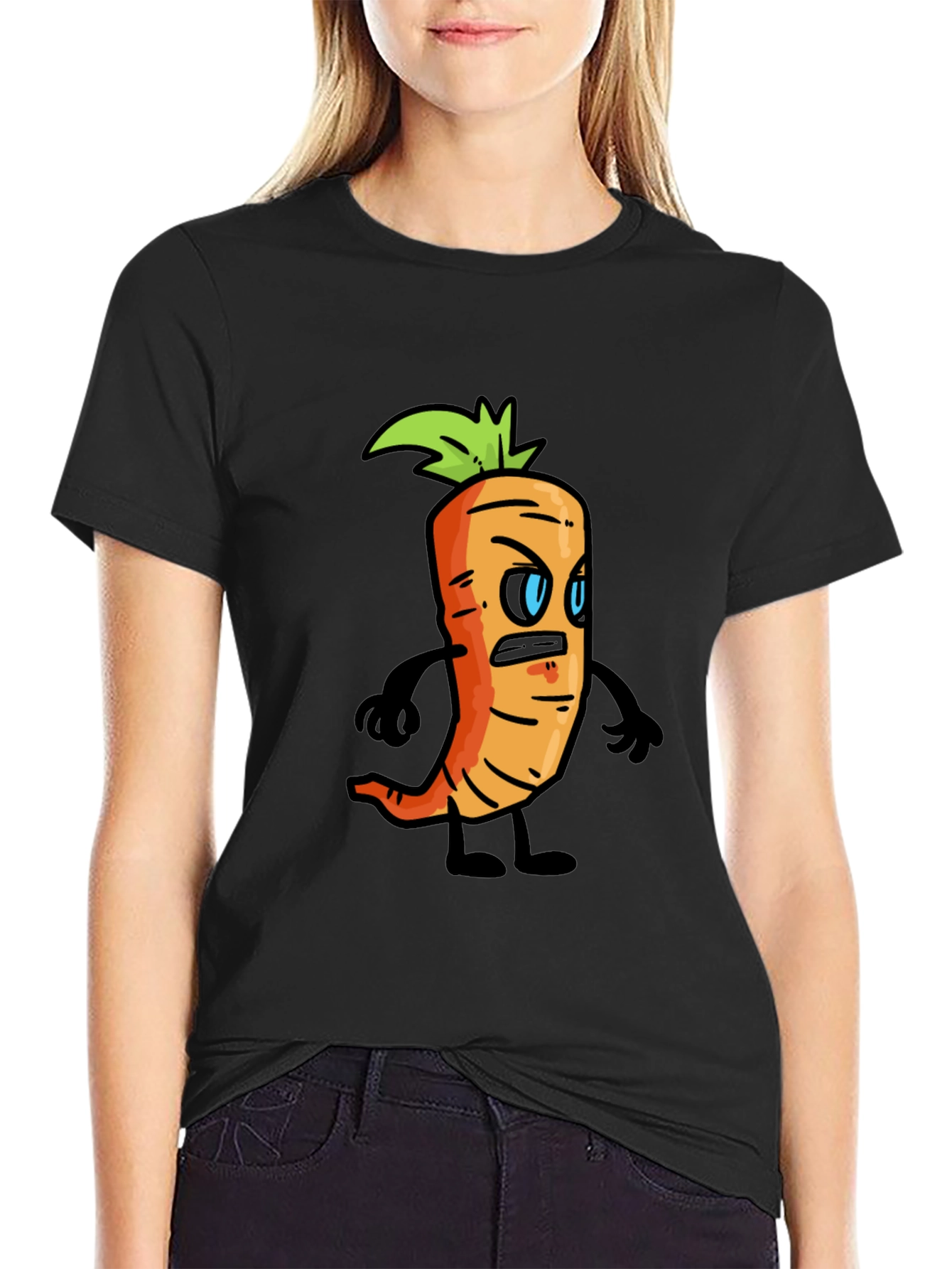 Black Angry Carrot Cartoon Black T-Shirt view 2
