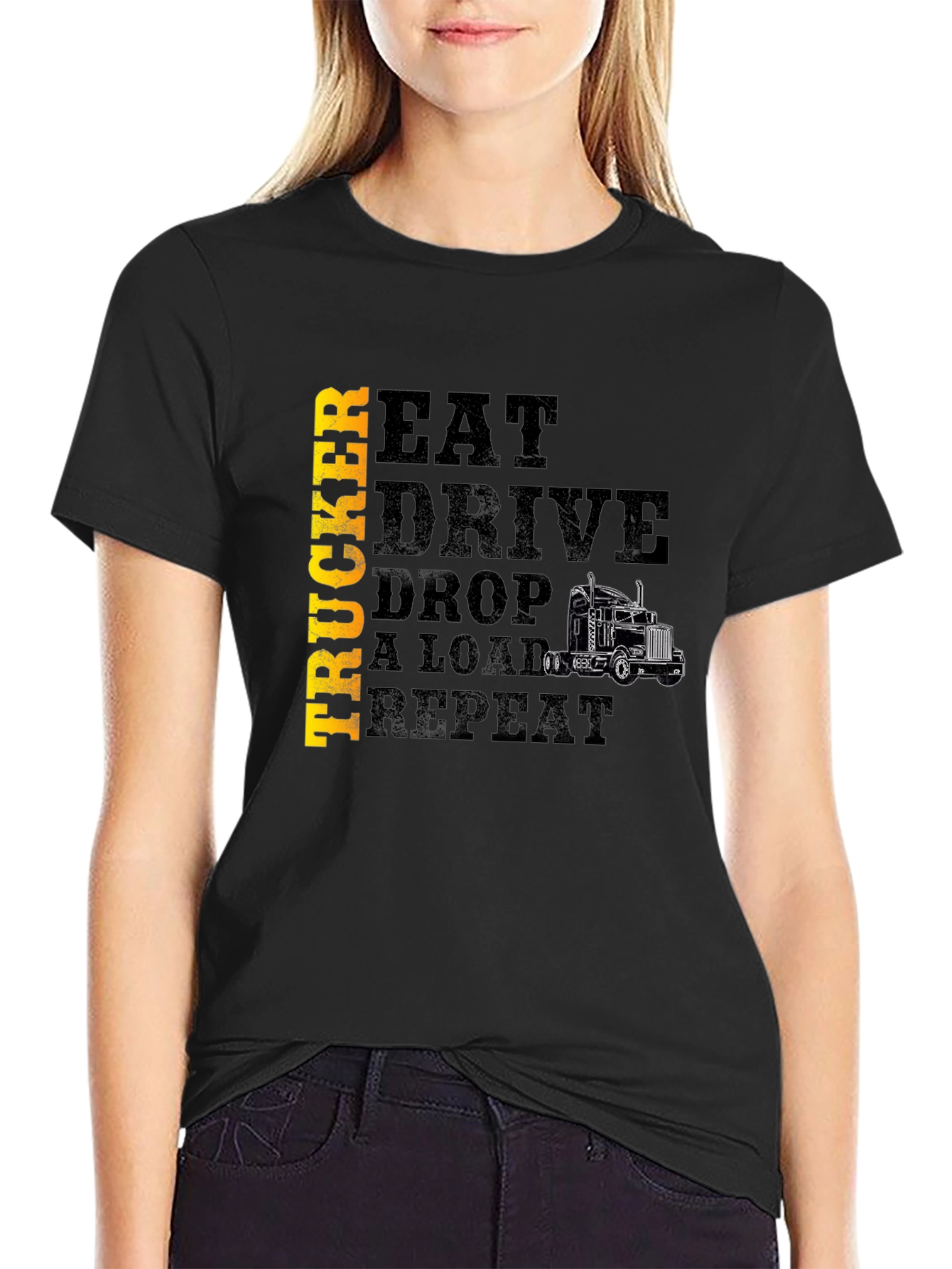 Black Trucker Eat Drive Drop a Load T-Shirt view 2