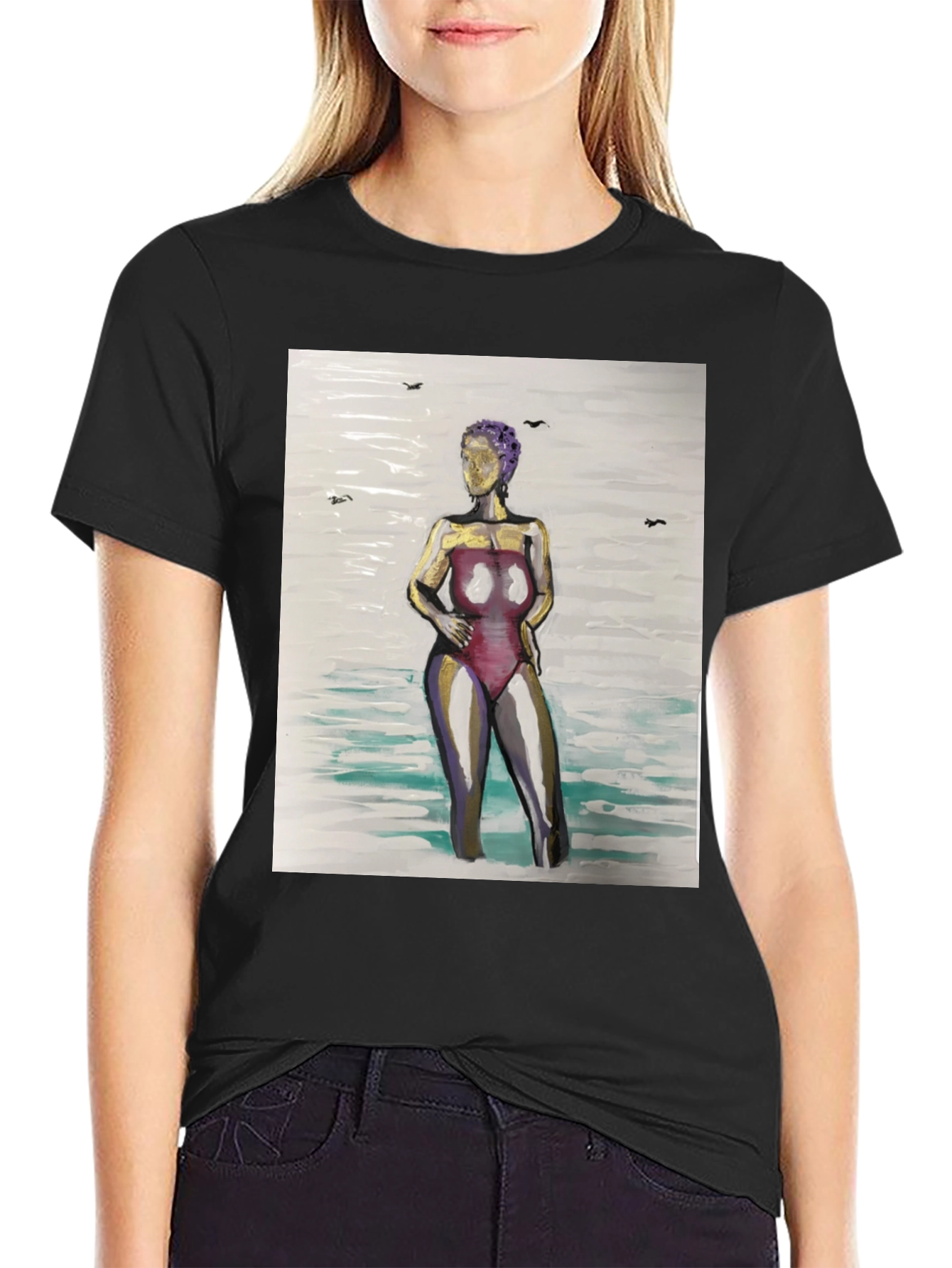 Black Unique Woman in Water Graphic Tee - Black view 2