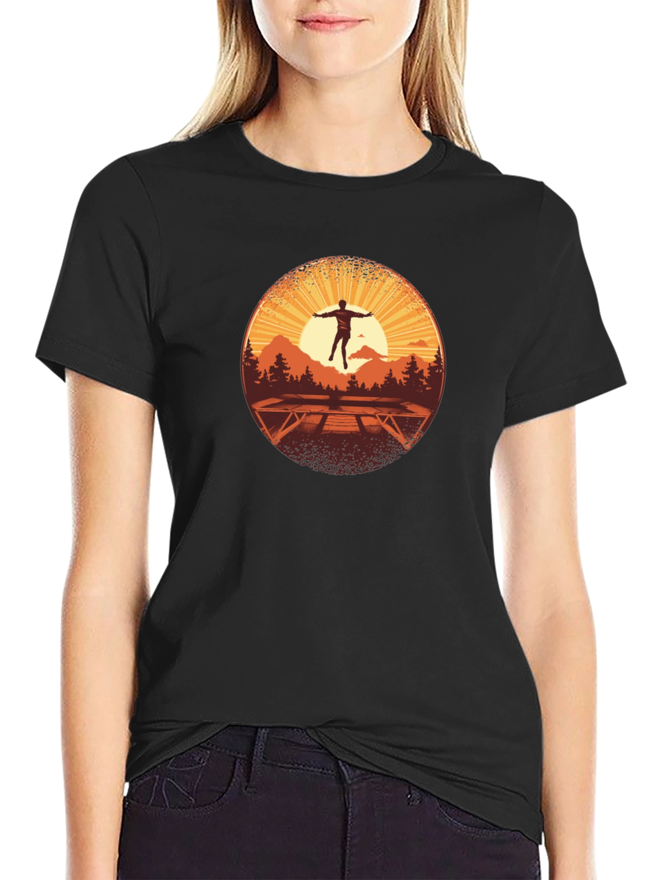 Black Sunrise Trampoline T-Shirt - Nature Scene view 2