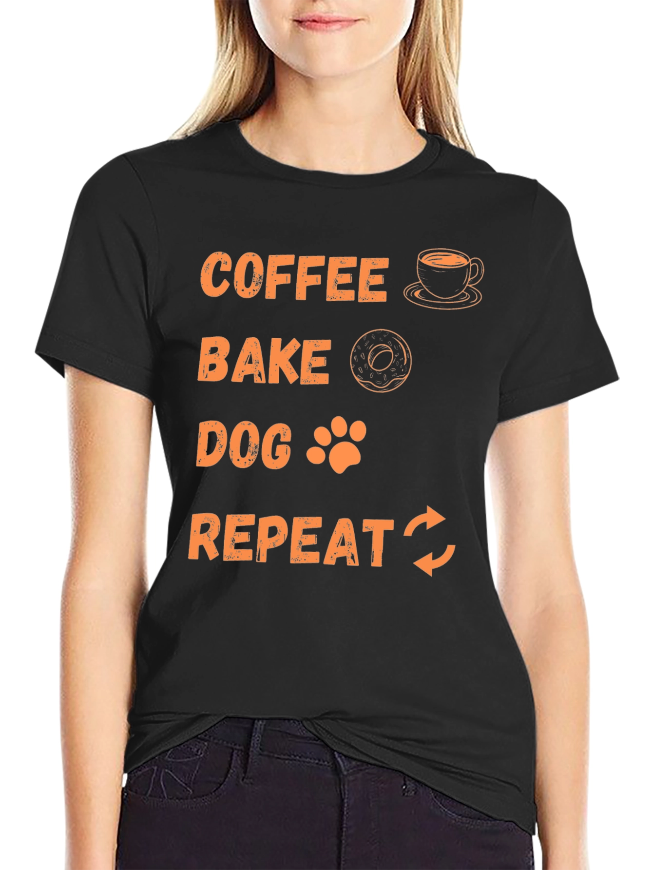 Black Coffee Bake Dog Repeat Graphic Tee view 2