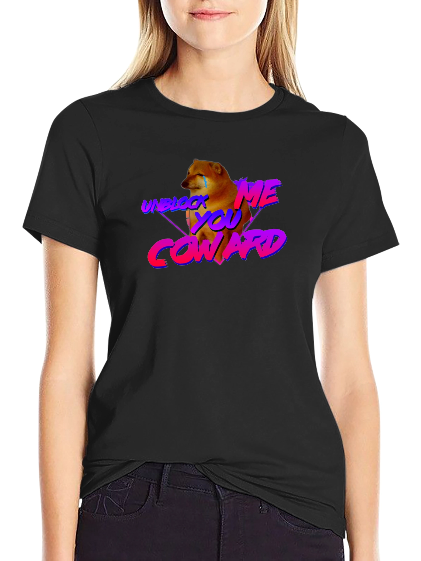 Black Unblock Me Coward Doge Graphic Tee - Black view 2