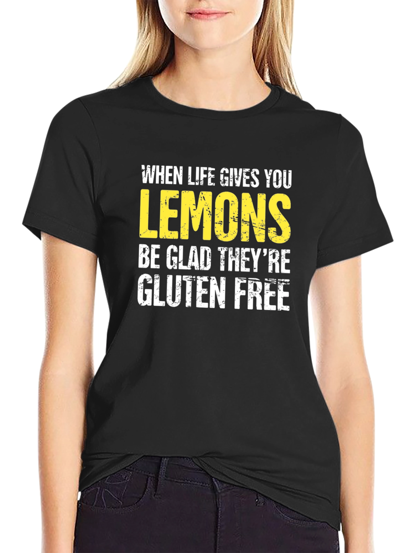 Black Funny Lemon Graphic Tee - Gluten Free Humor T-Shirt view 2