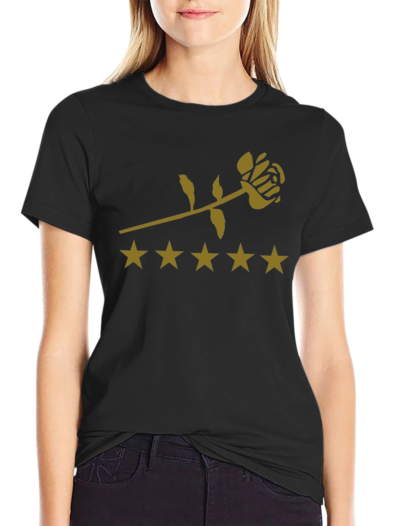 Rose & Star Graphic Tee - Black Cotton - 2