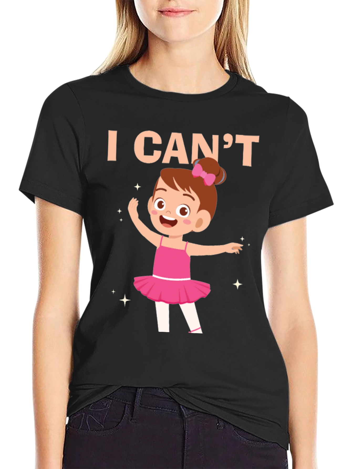 Black I Can't Ballerina Black T-Shirt view 2