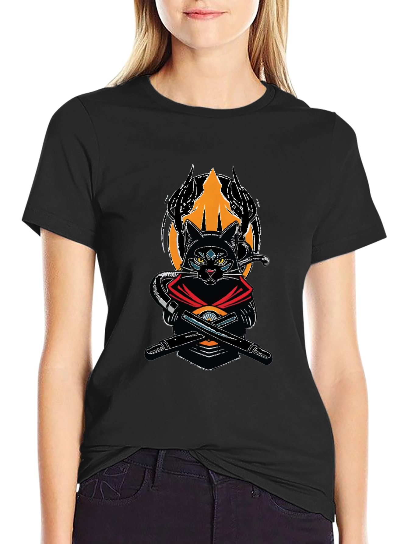 Black Ninja Cat Graphic T-Shirt view 2