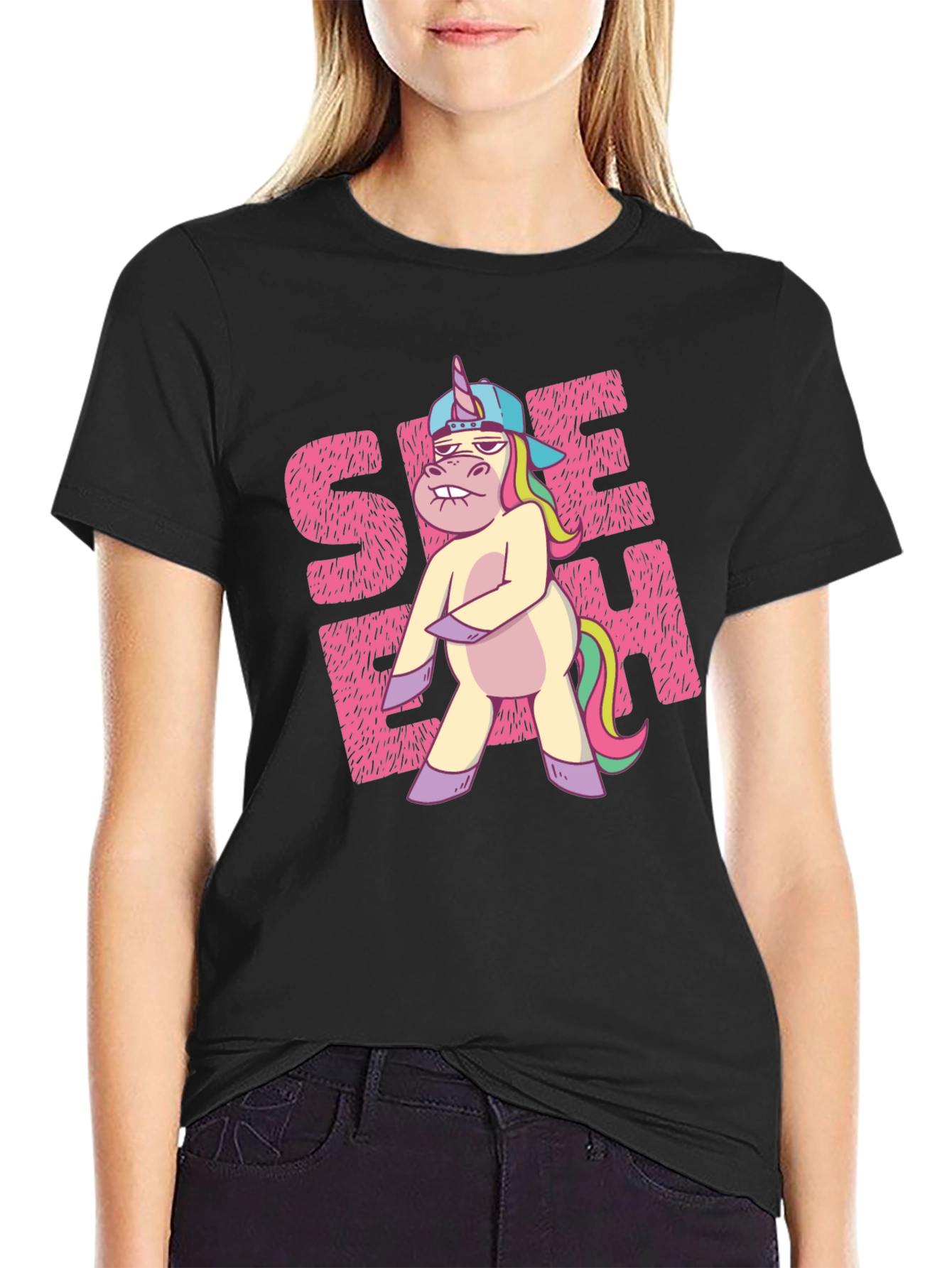 Black Funny Unicorn Graphic T-Shirt view 2