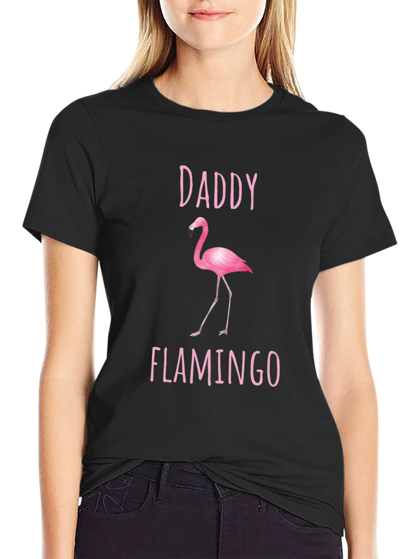 Black Daddy Flamingo Graphic Tee - Black Cotton Shirt view 2