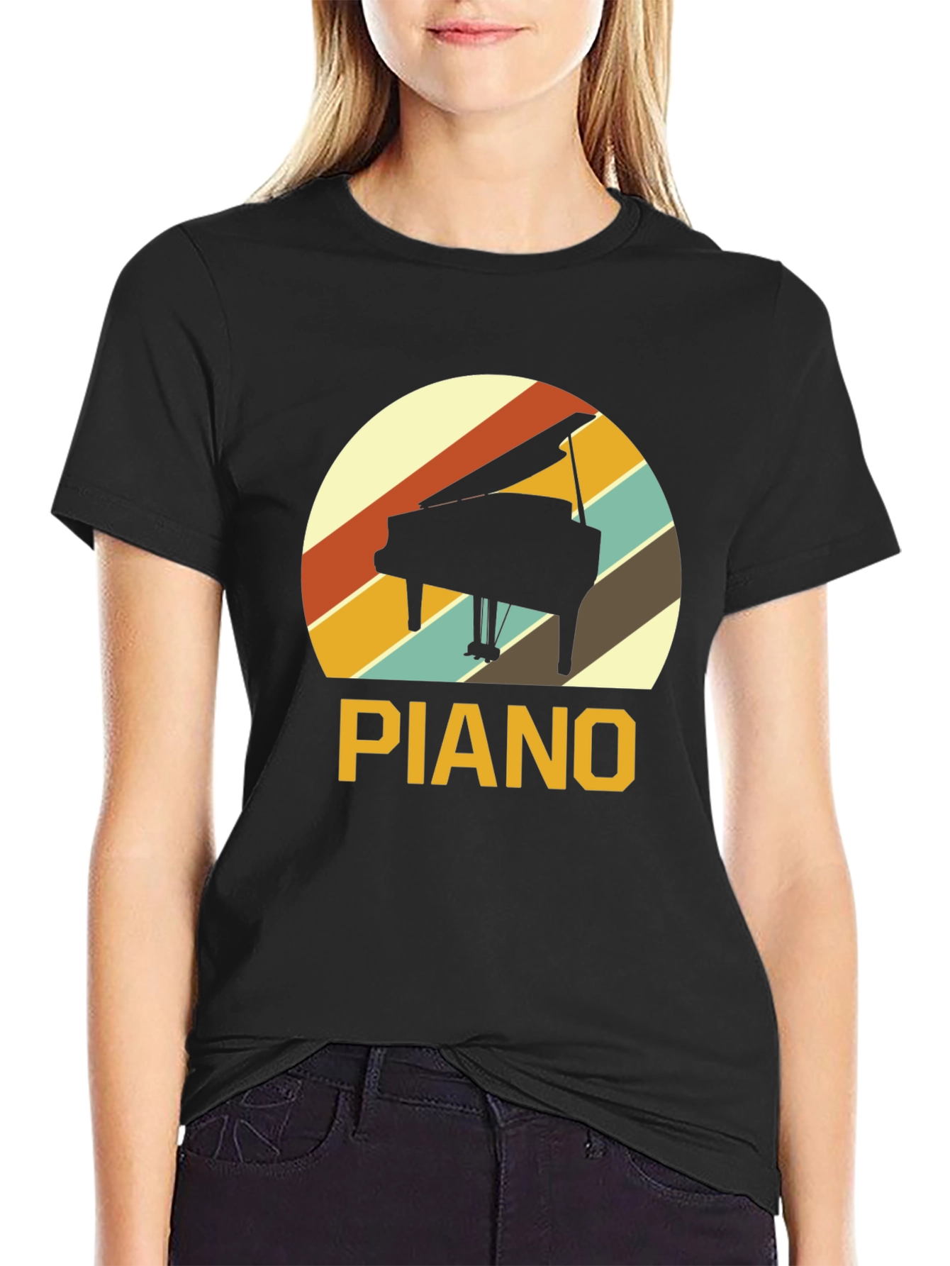 Black Retro Piano T-Shirt - Music Lover Tee view 2