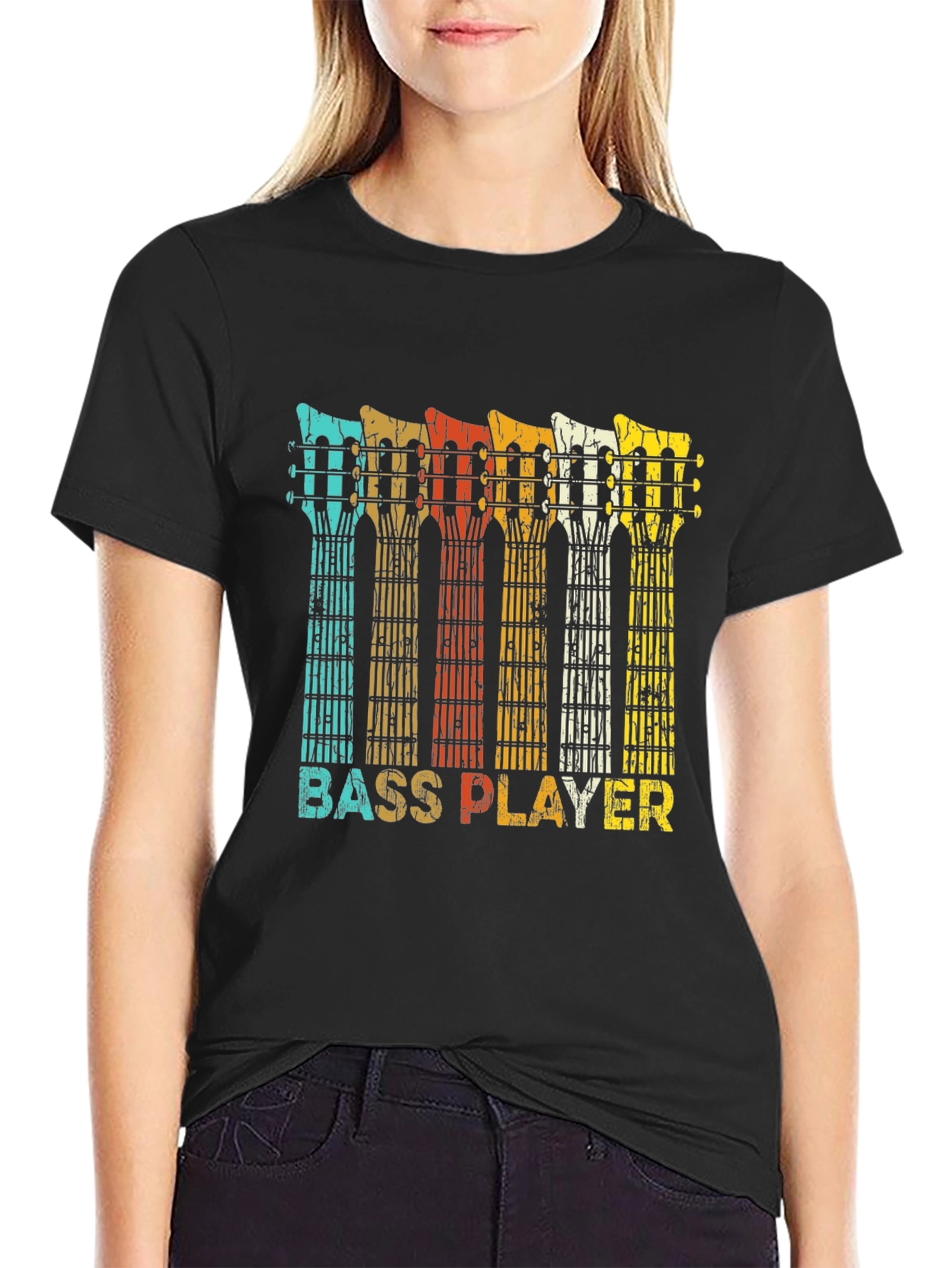 Black Bass Player Retro T-Shirt - Music Lover Tee view 2