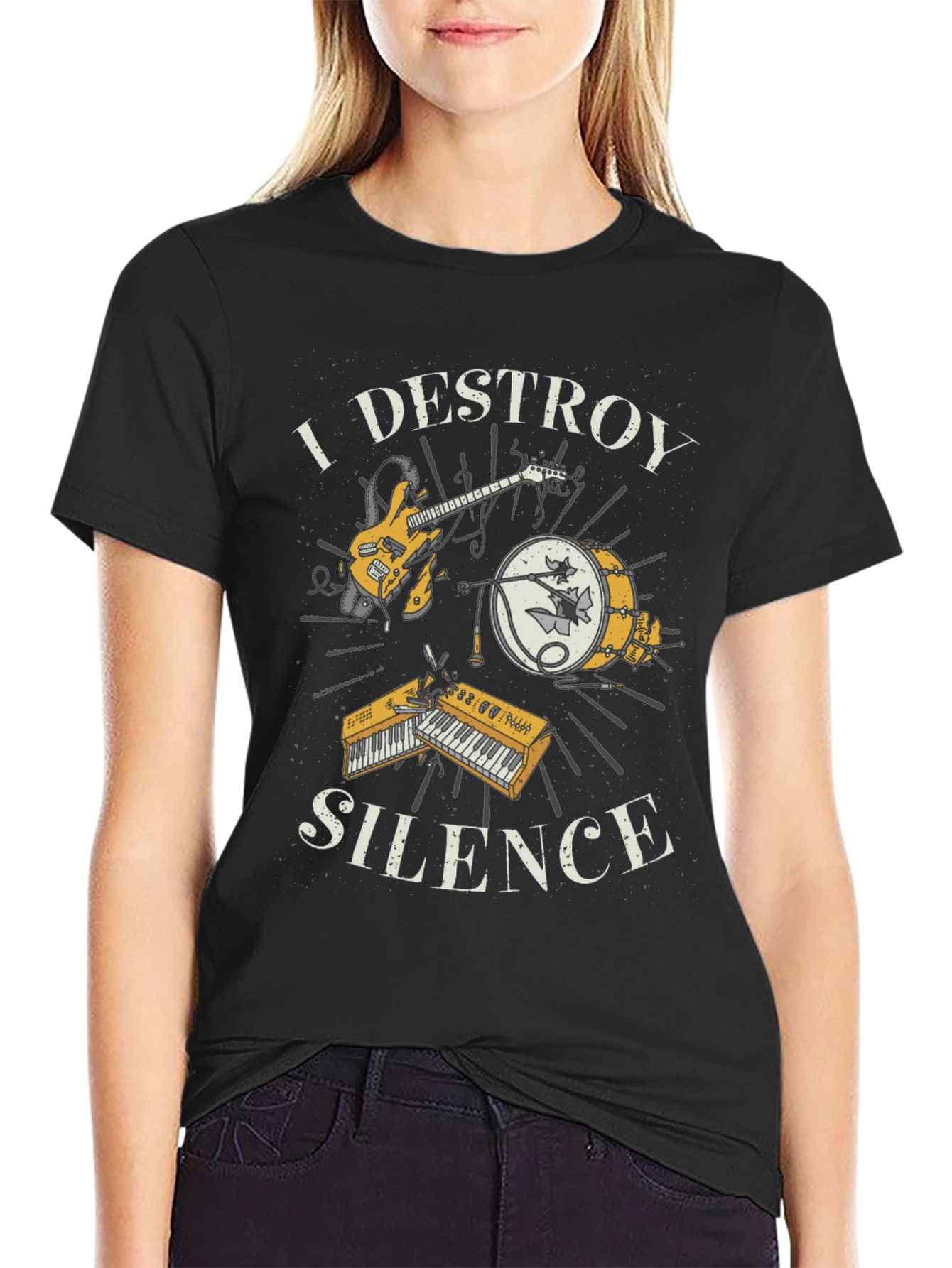 Black I Destroy Silence Graphic Tee - Music Lover Shirt view 2
