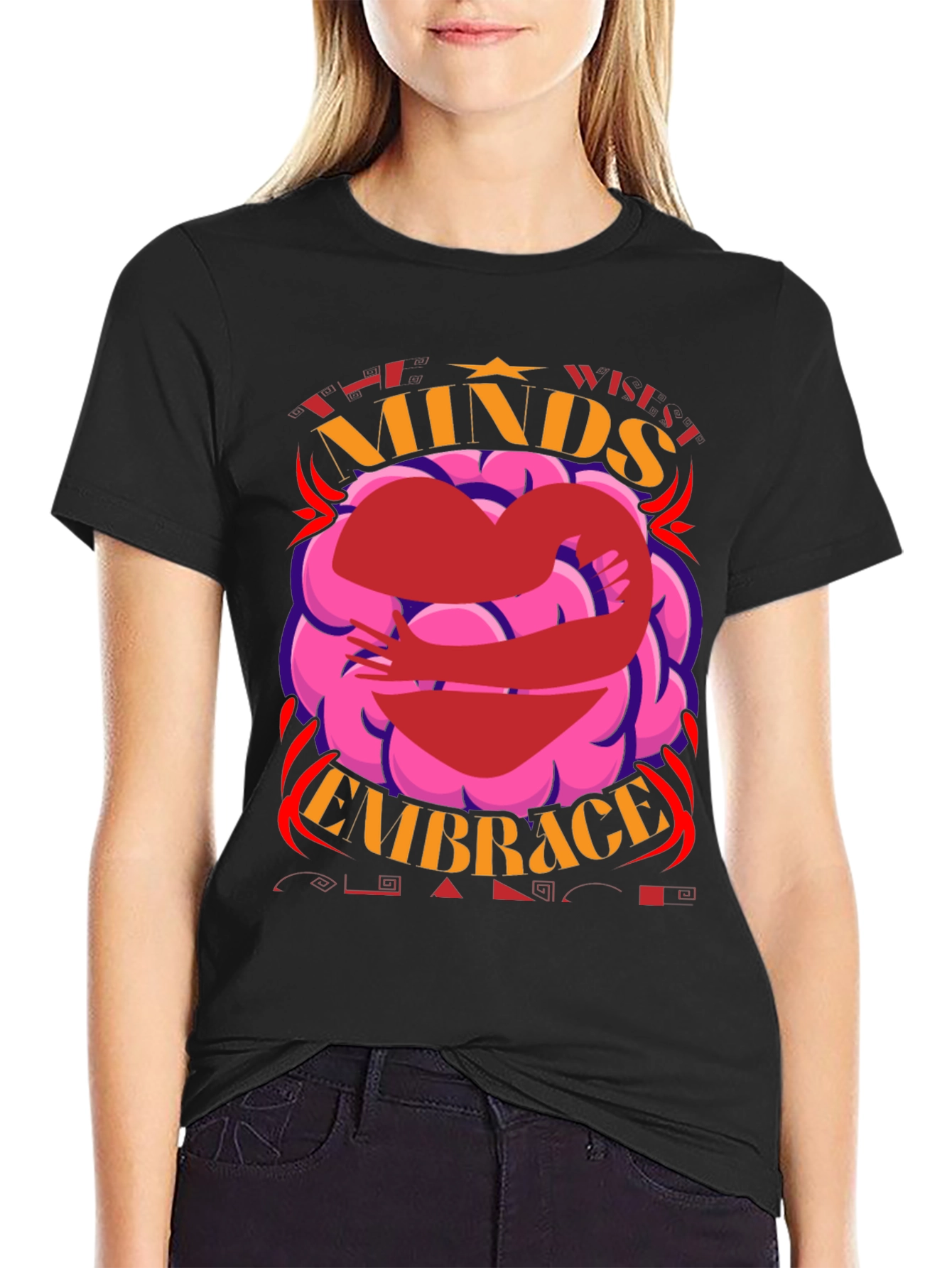 Black Minds Embrace Graphic Tee - Unisex Black T-Shirt view 2