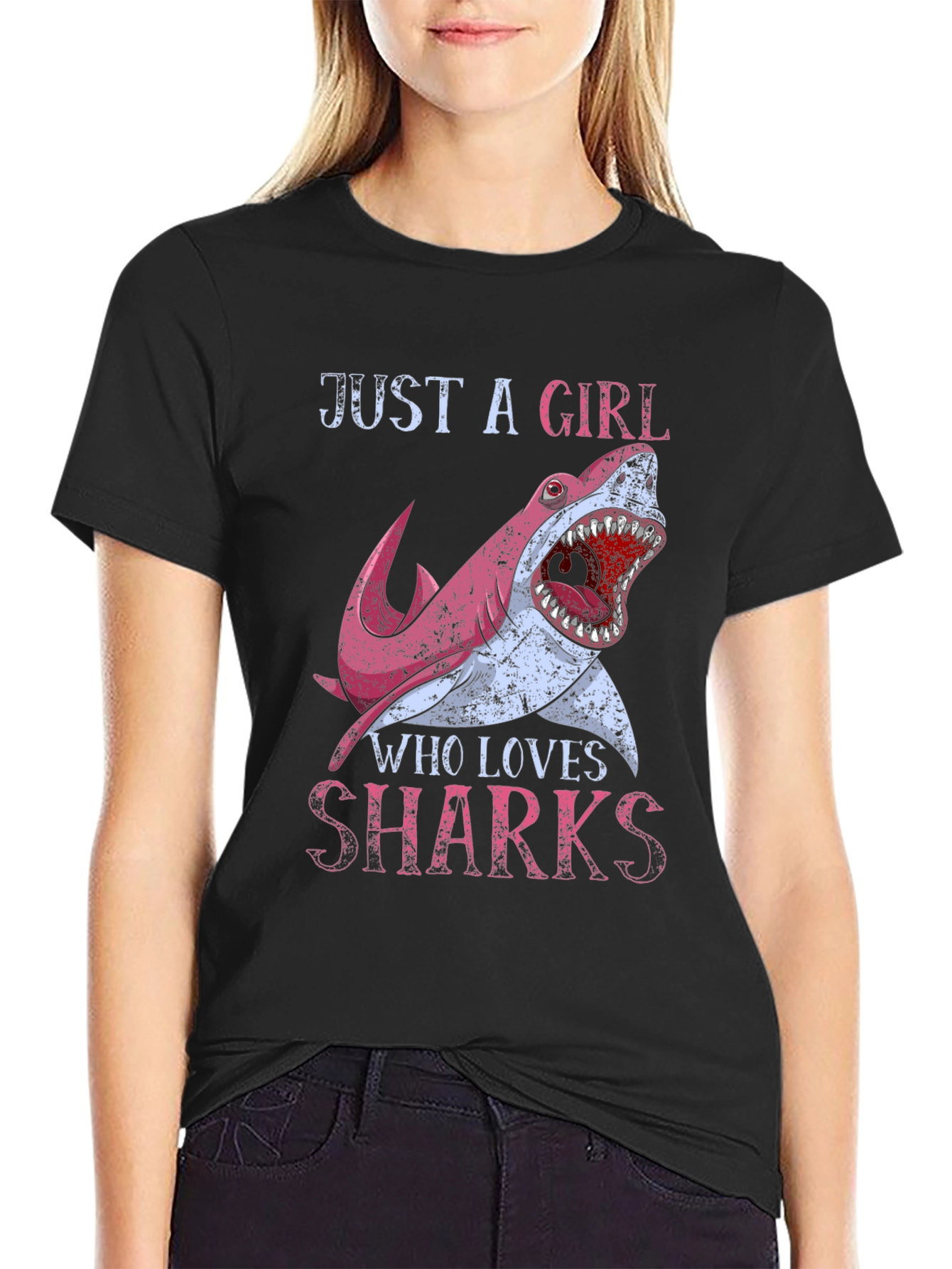 Black Girl Loves Sharks T-Shirt - Novelty Graphic Tee view 2