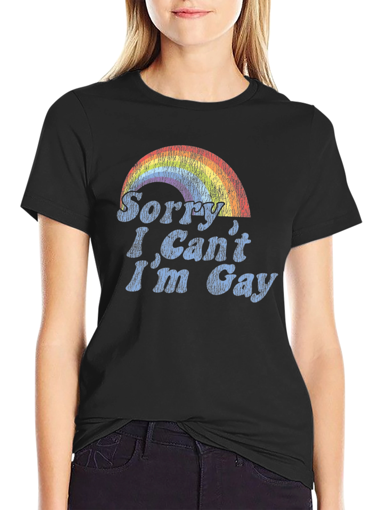Black Sorry I Can't I'm Gay Rainbow Graphic Tee view 2