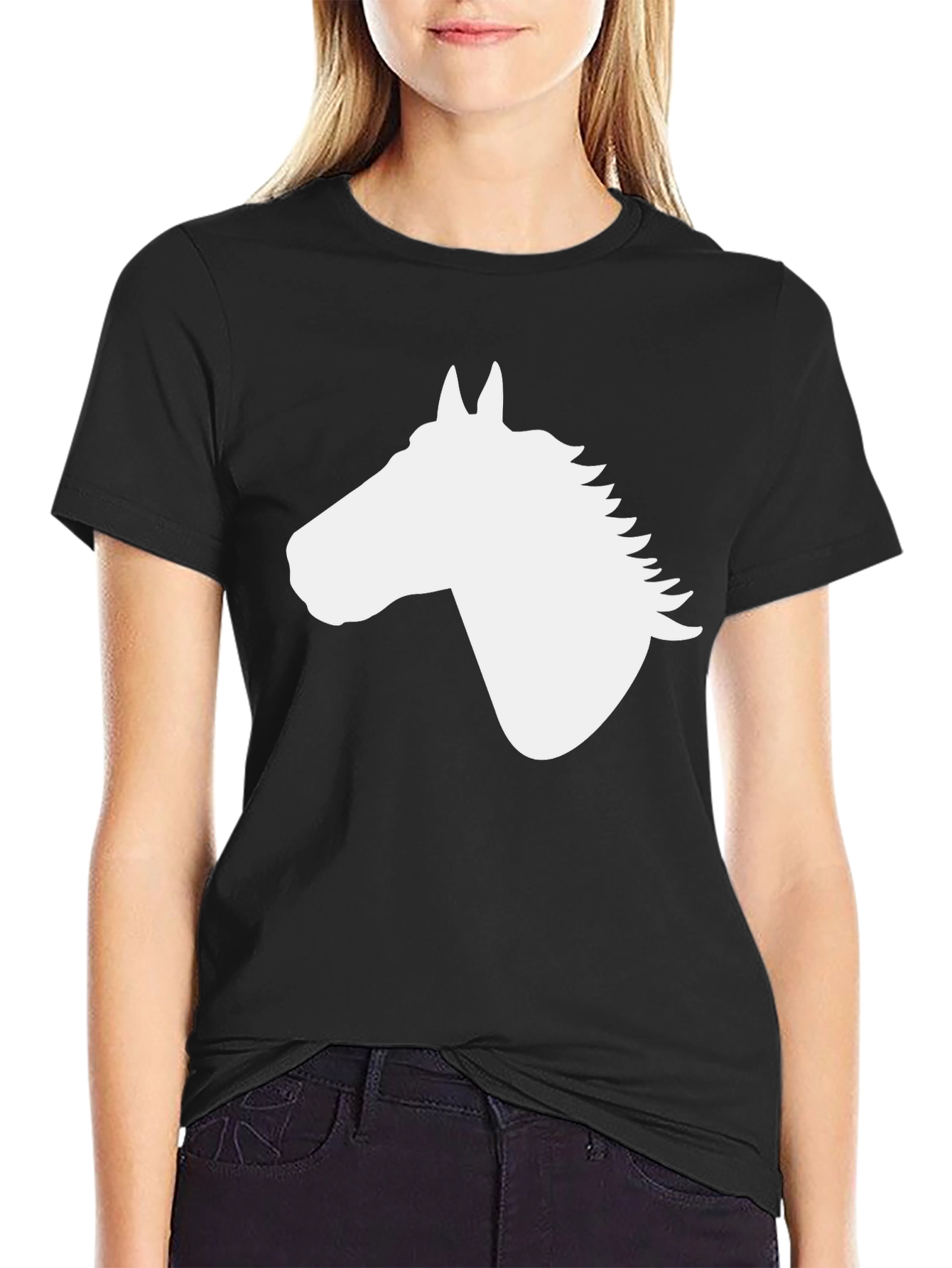 Black Horse Silhouette Graphic Tee - Black Cotton Blend view 2