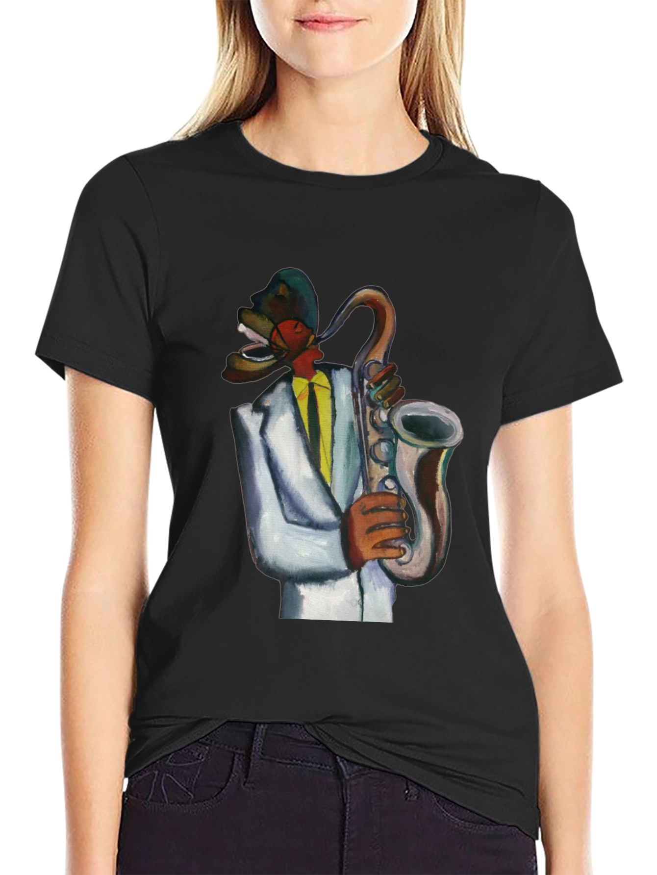Black Cool Jazz Musician T-Shirt view 2