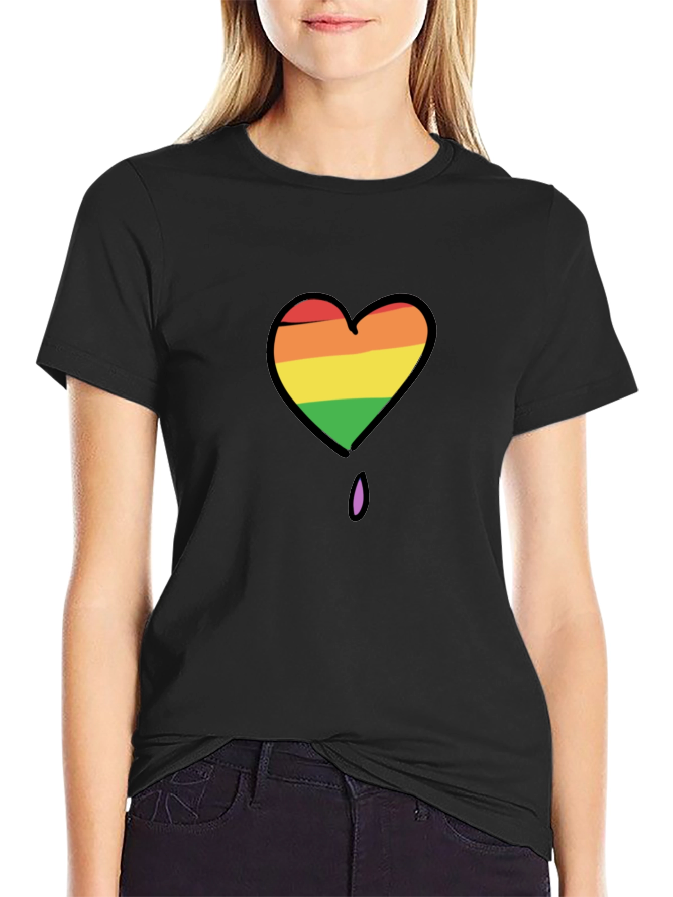 Black Rainbow Heart Pride T-Shirt - Black view 2