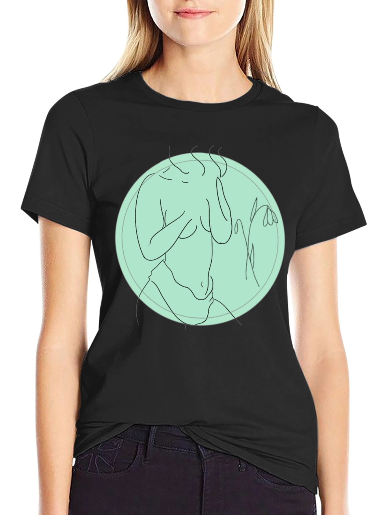 Black Abstract Line Art Graphic Tee - Unisex Black T-Shirt view 2