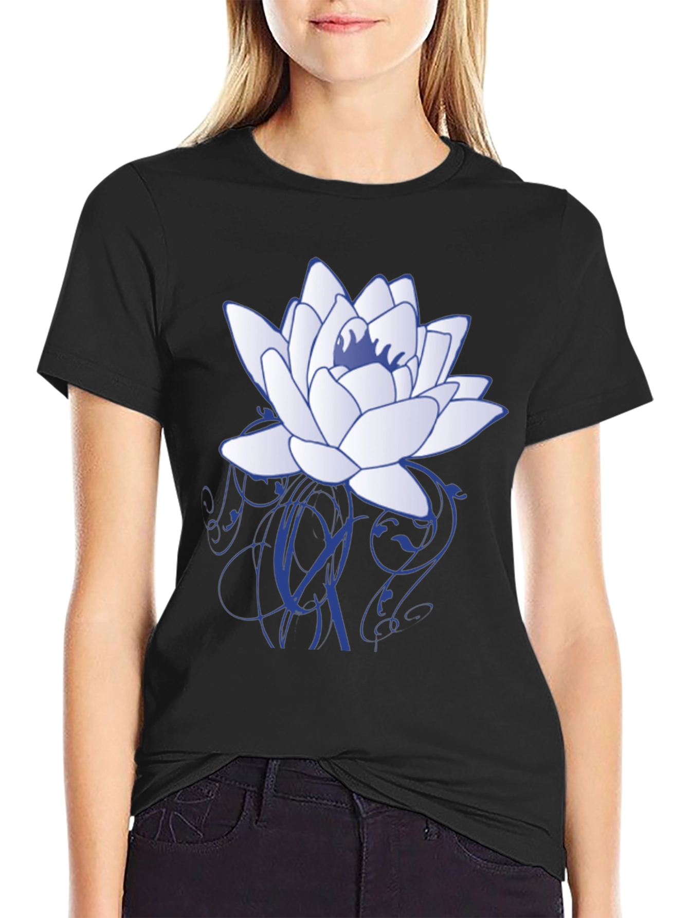 Black Lotus Flower Graphic T-Shirt - Stylish Casual Wear view 2