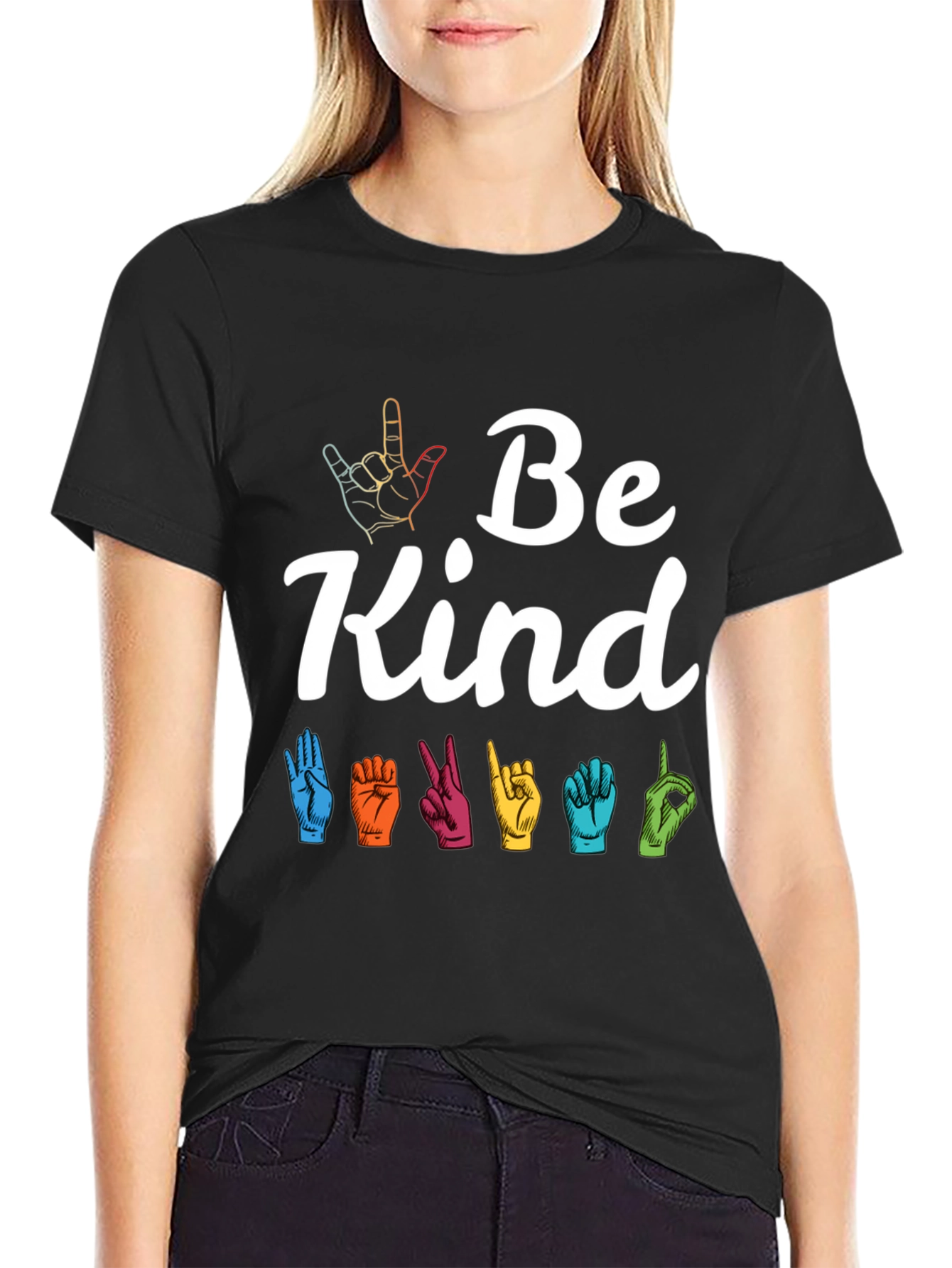 Black Be Kind Sign Language Graphic Tee view 2