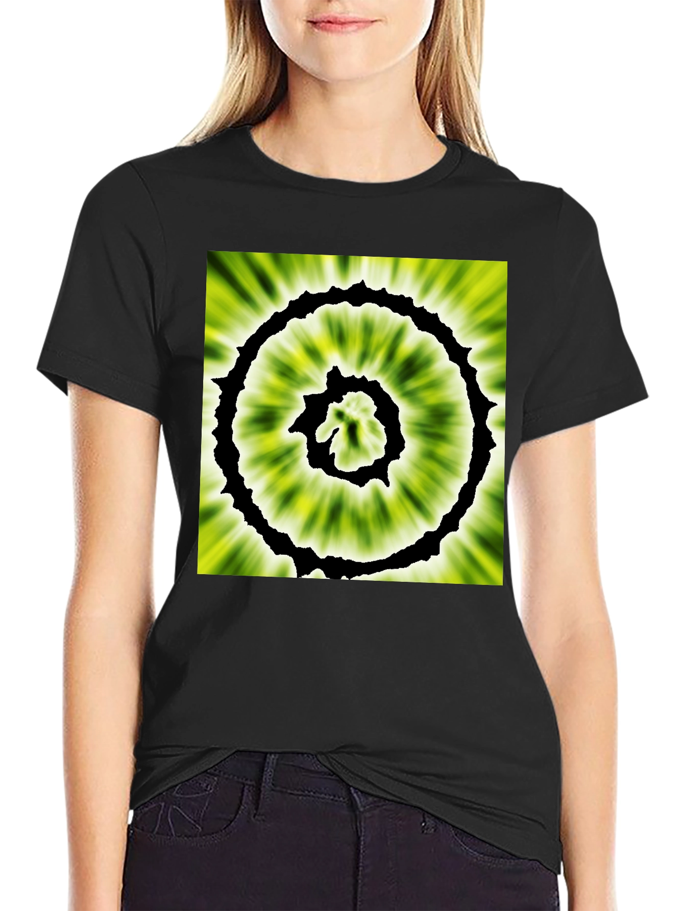 Black Abstract Spiral Graphic Black T-Shirt view 2