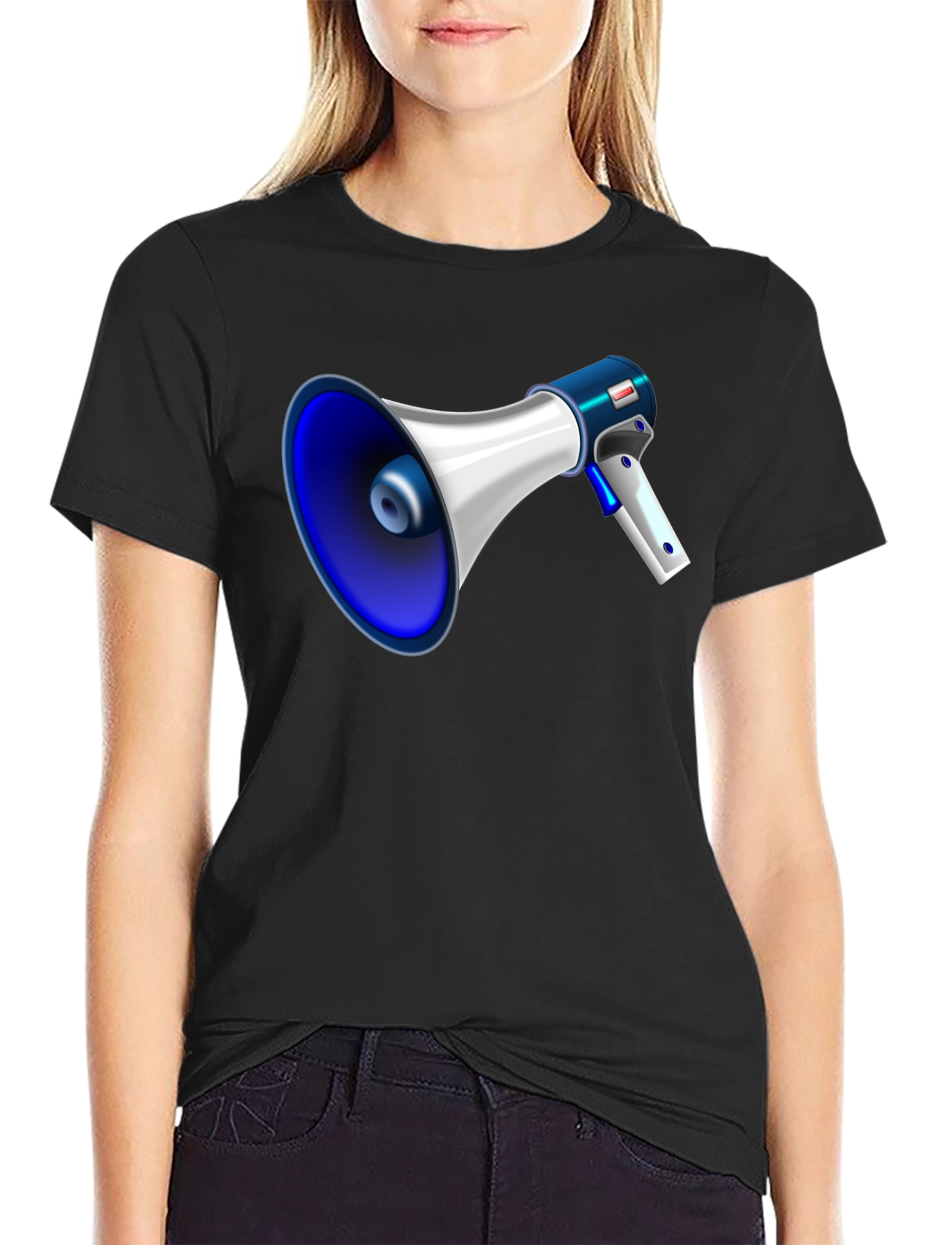 Black Megaphone Graphic Tee - Bold Black T-Shirt view 2