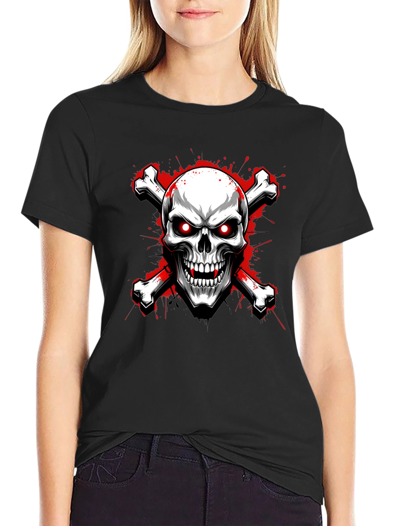 Black Skull and Crossbones Graphic Tee view 2