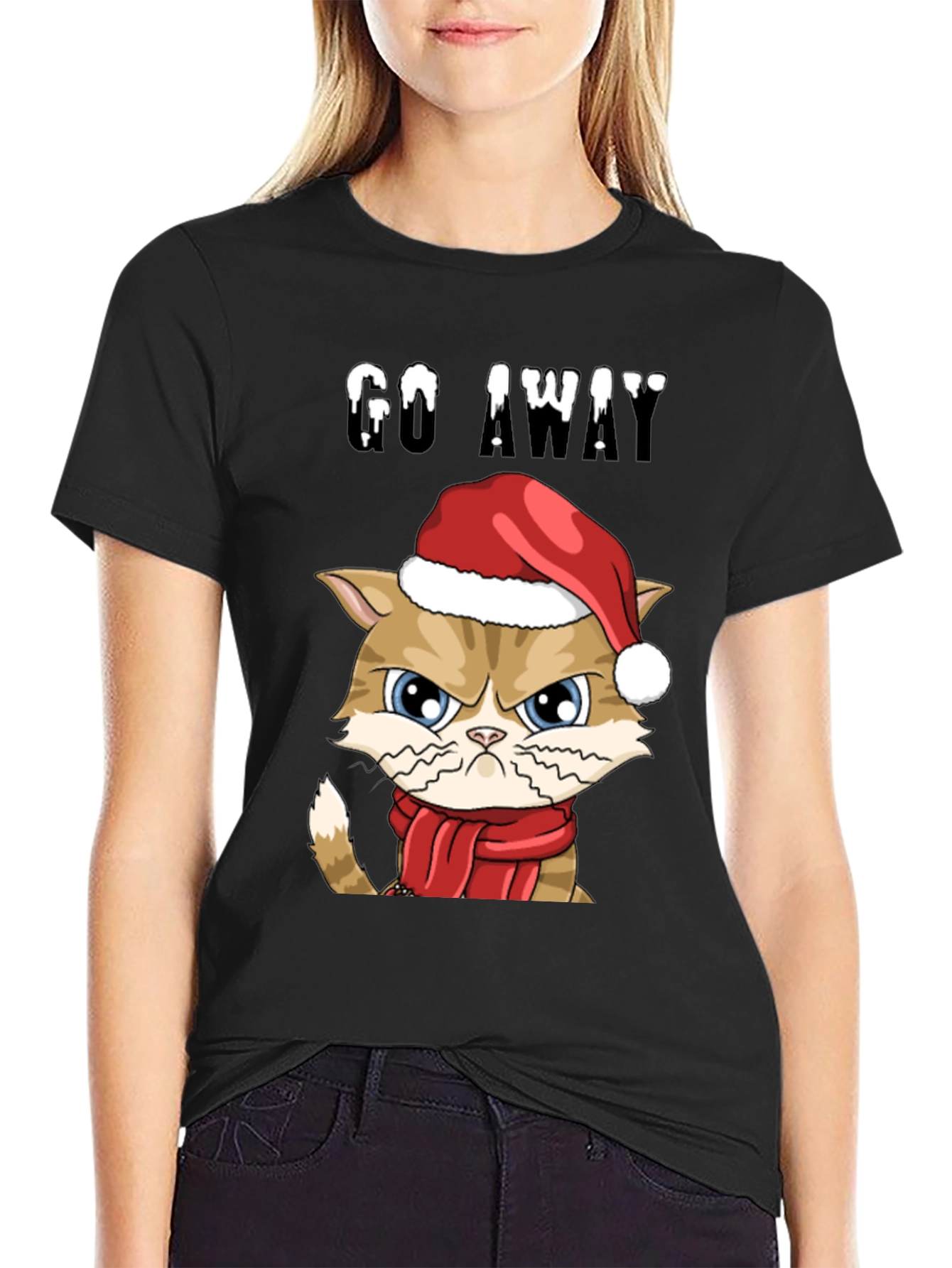 Black Grumpy Cat Christmas T-Shirt - Go Away view 2