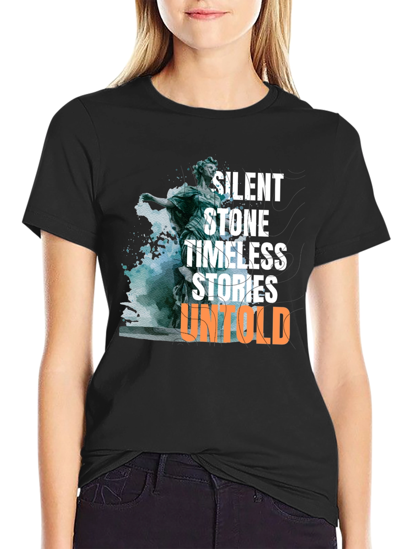 Black Silent Stone Graphic Tee -  Statue & Stories T-Shirt view 2