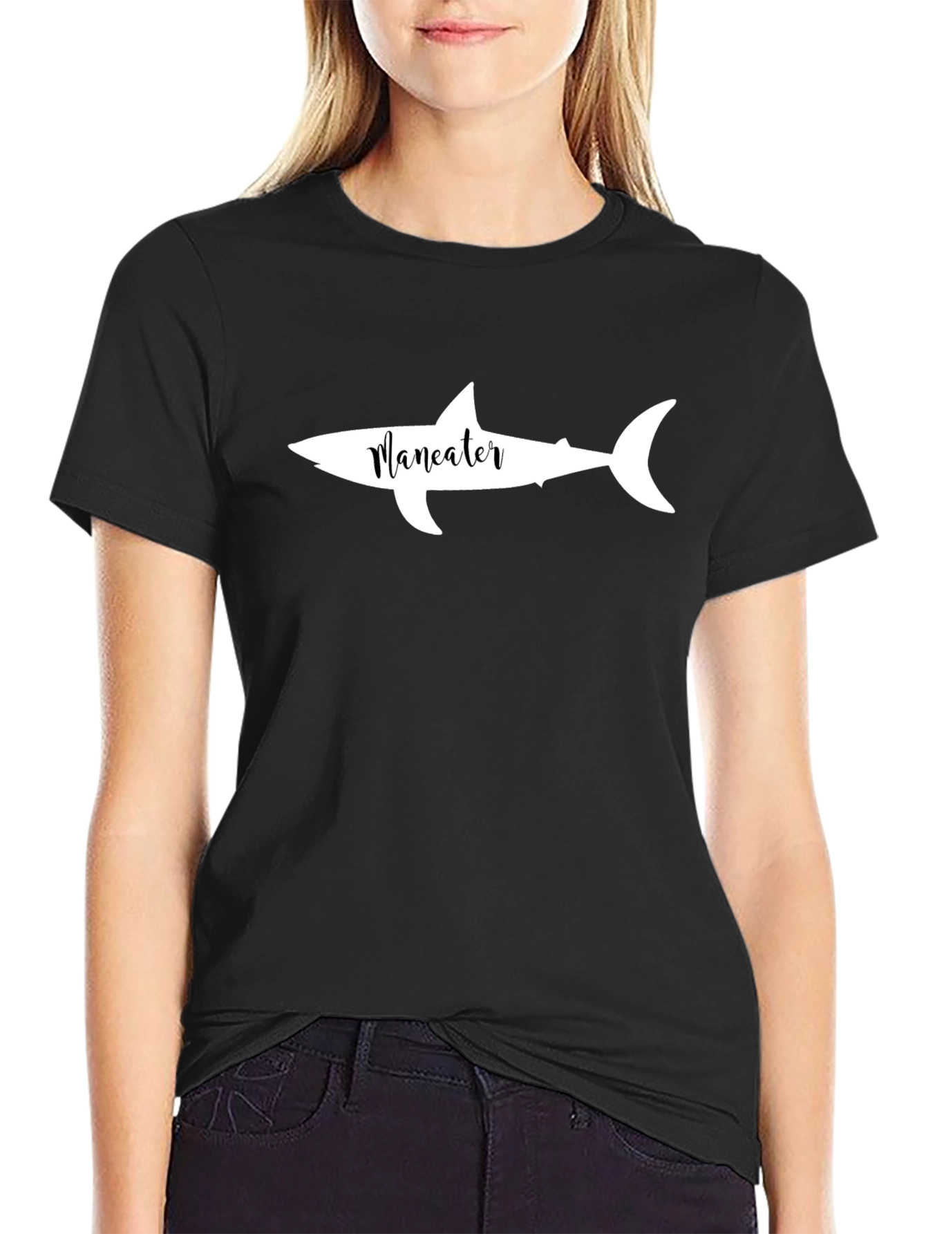 Black Maneater Shark Graphic T-Shirt view 2
