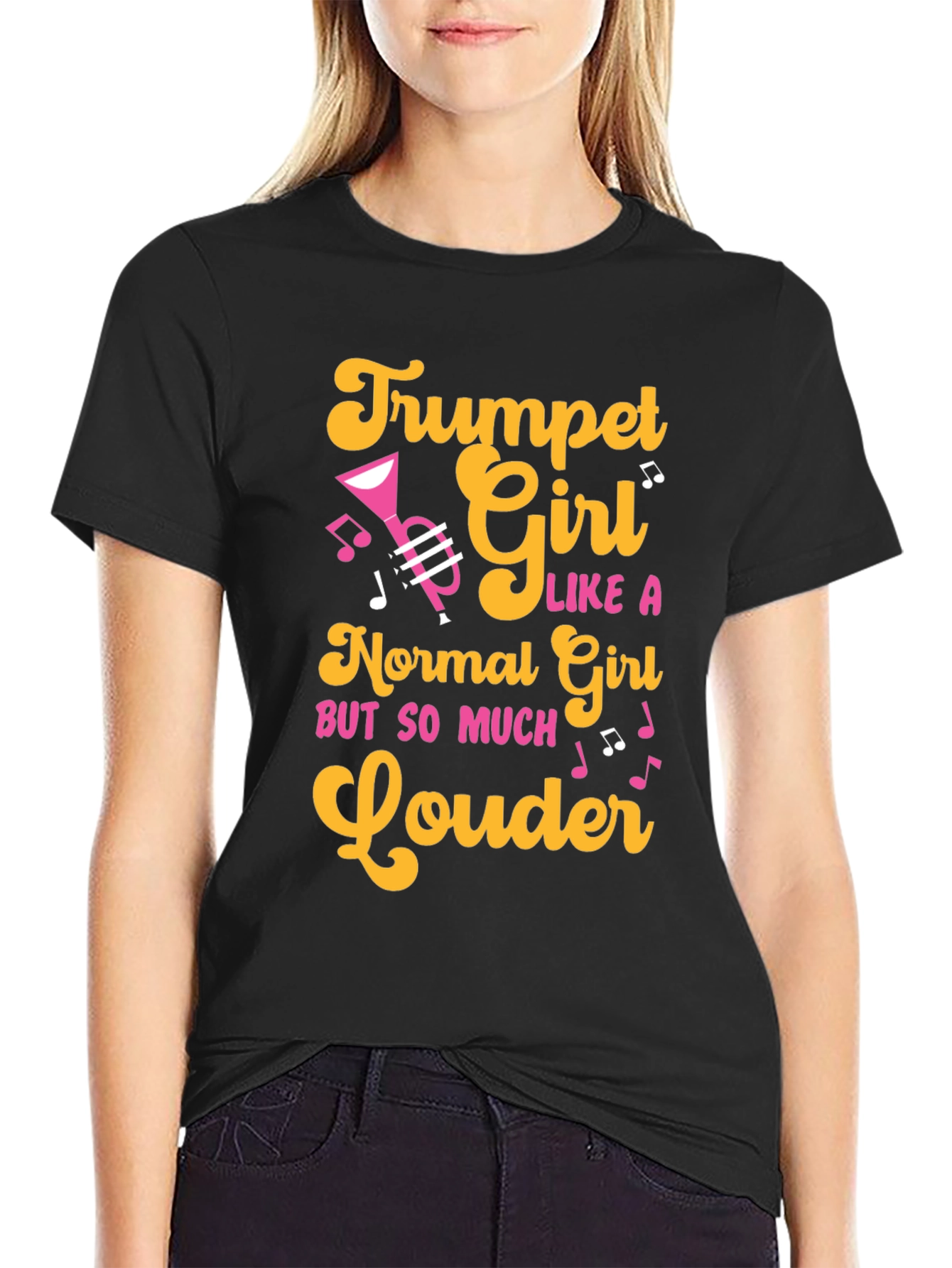Black Trumpet Girl T-Shirt - Musician Apparel view 2