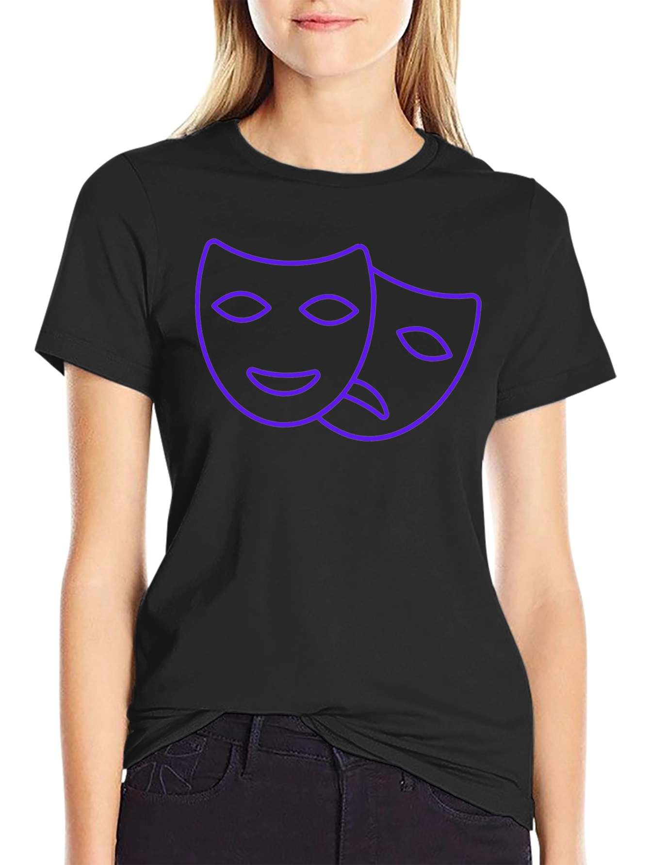 Drama Masks Graphic Tee - Black Crew Neck T-Shirt - 2