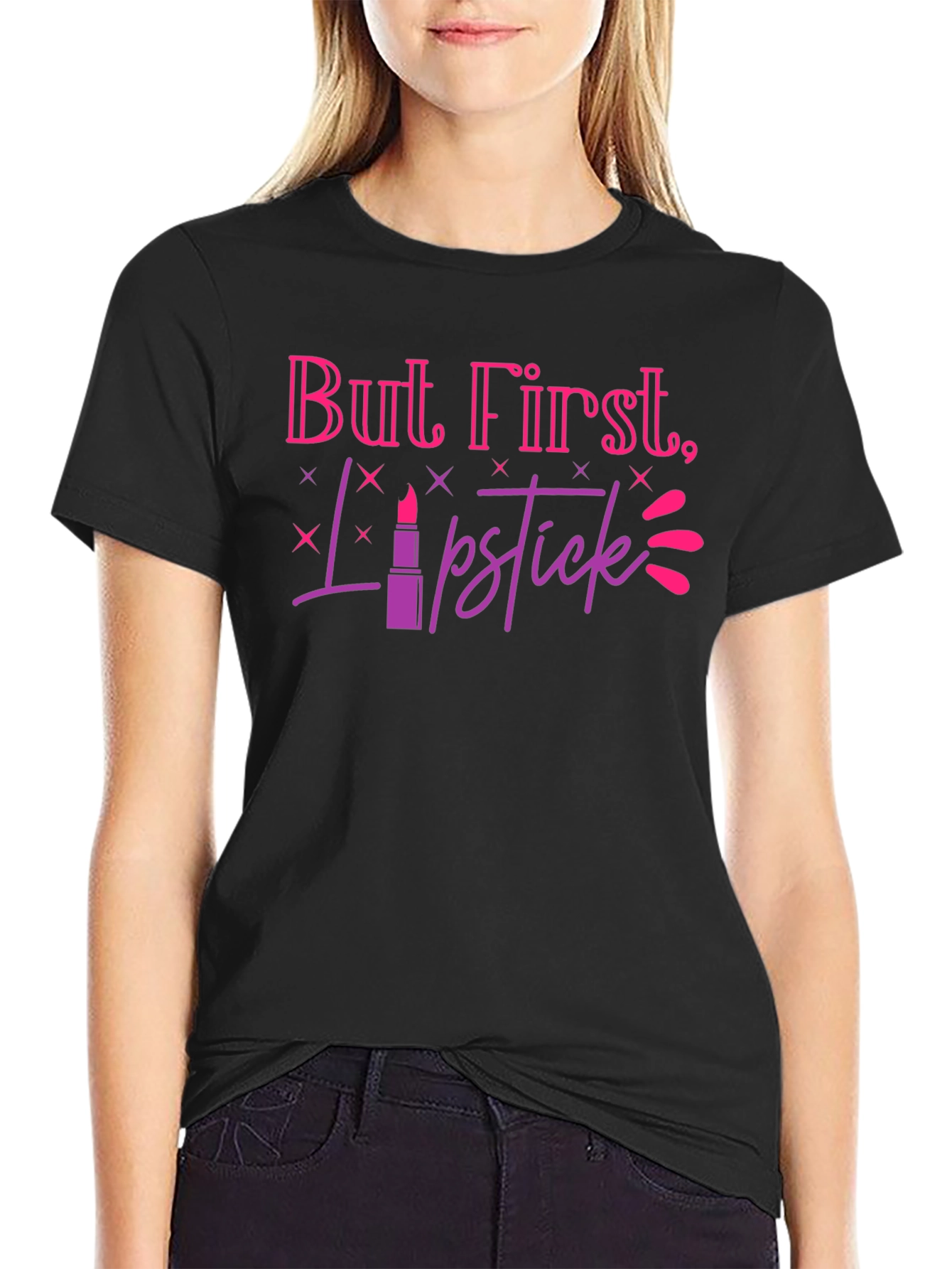 Black But First, Lipstick - Fun Graphic Tee view 2