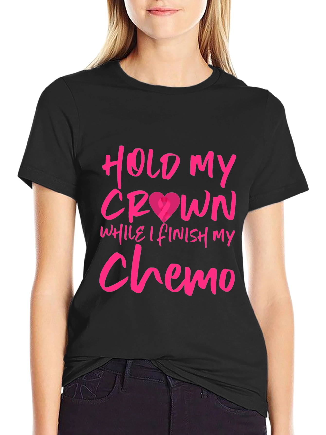 Black Hold My Crown Chemo T-Shirt - Stylish Cancer Support Tee view 2
