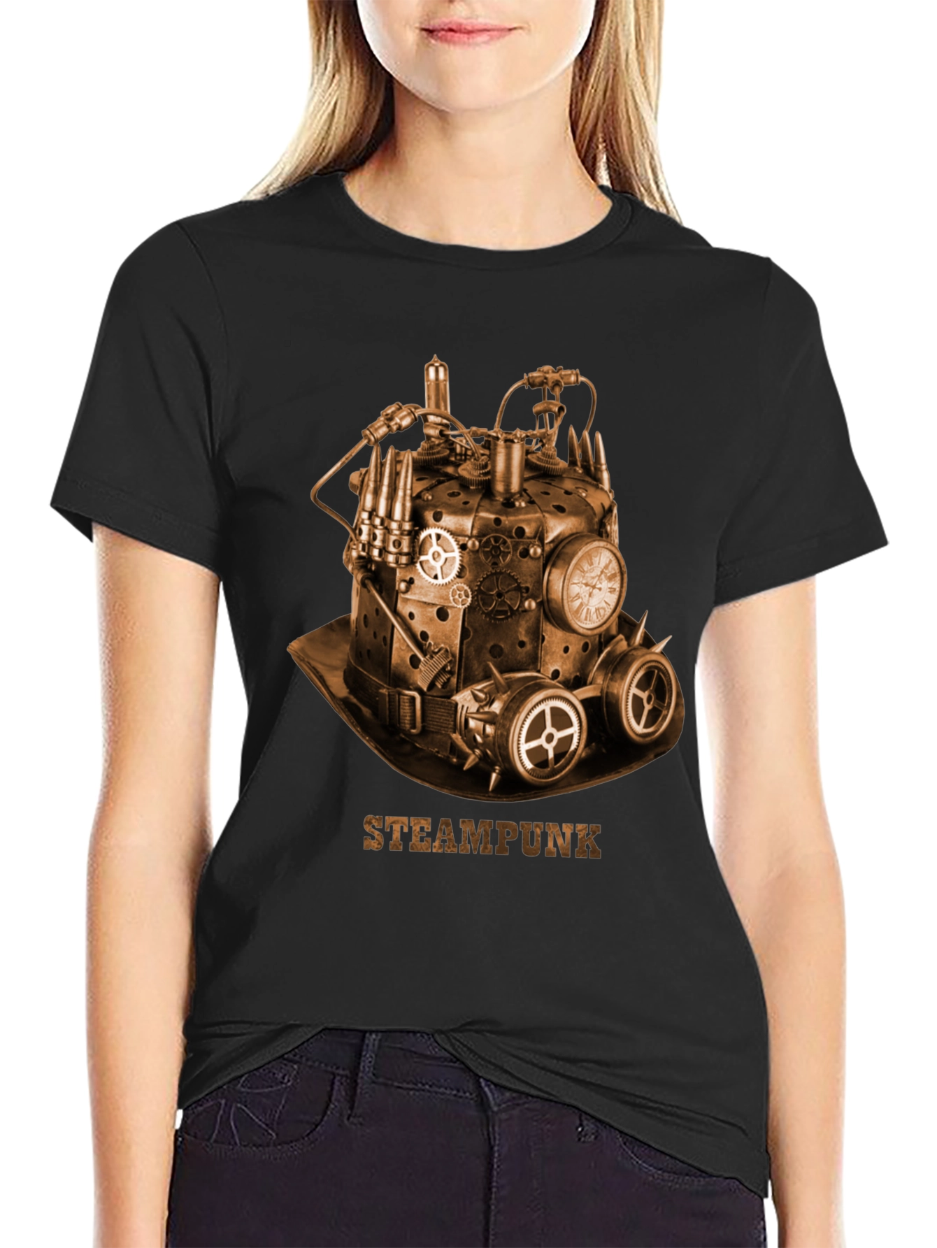 Black Steampunk Hat Graphic T-Shirt - Unique Design view 2