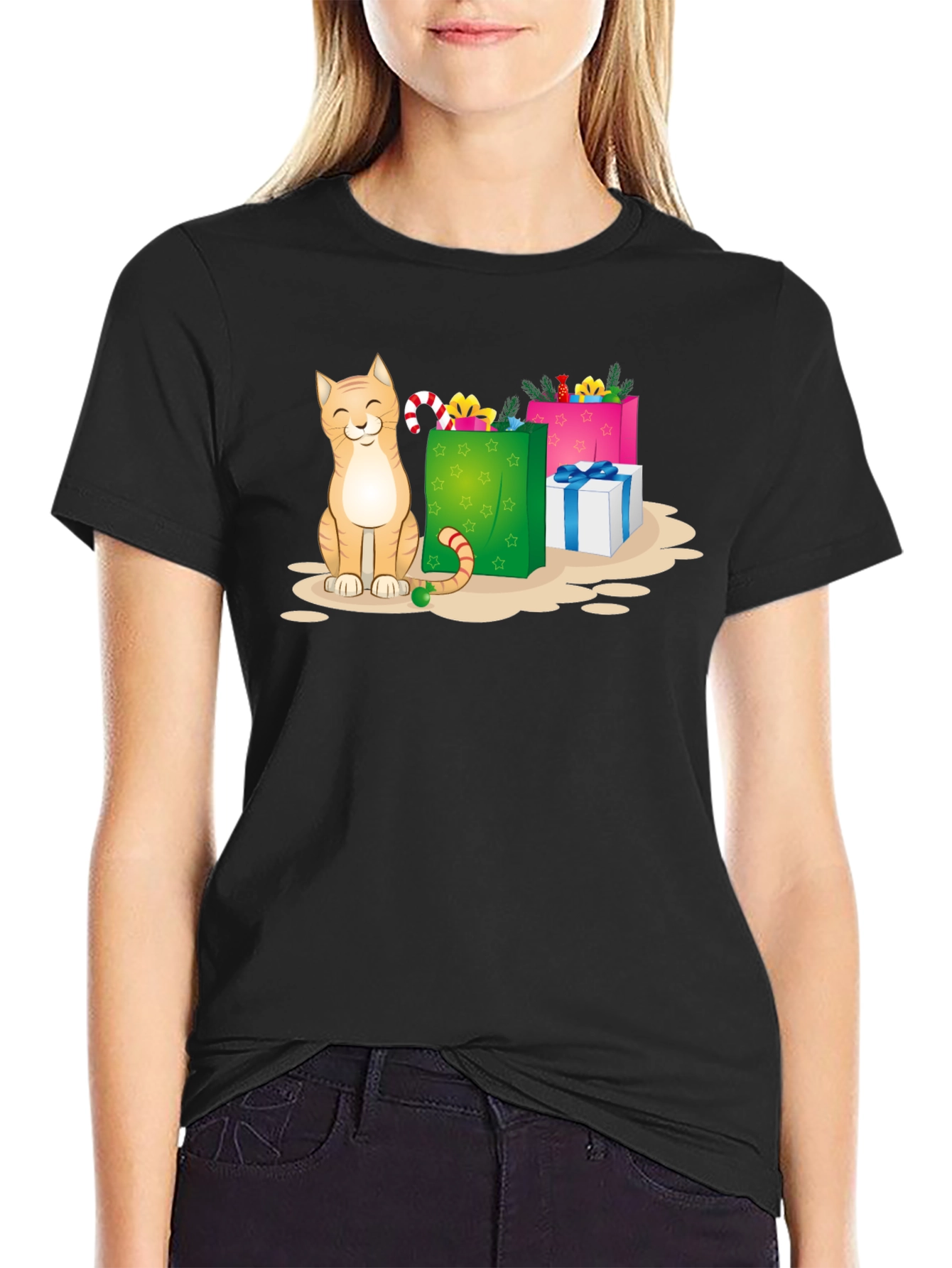 Black Cat Christmas Gift T-Shirt view 2