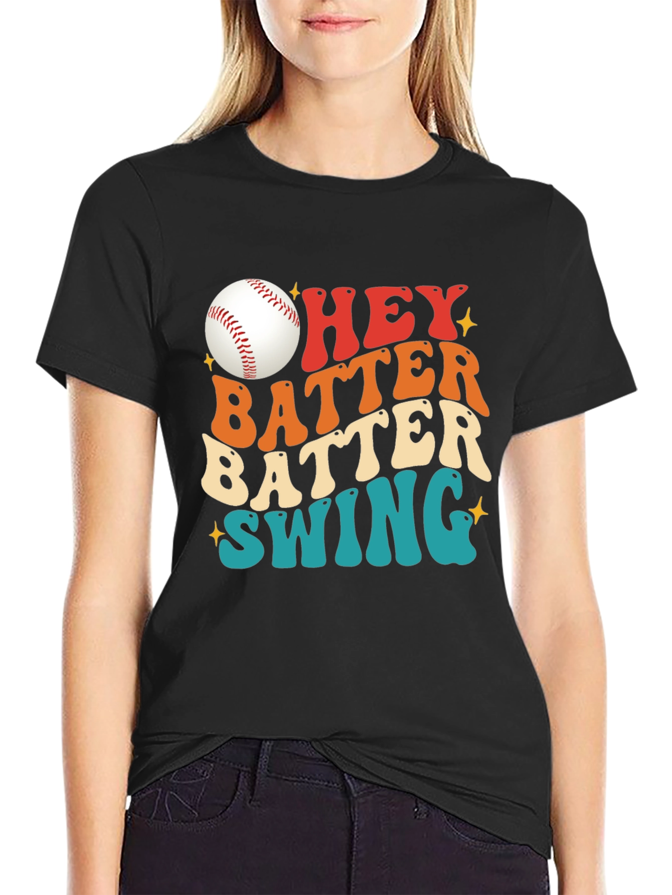 Black Hey Batter Batter Swing Baseball T-Shirt view 2
