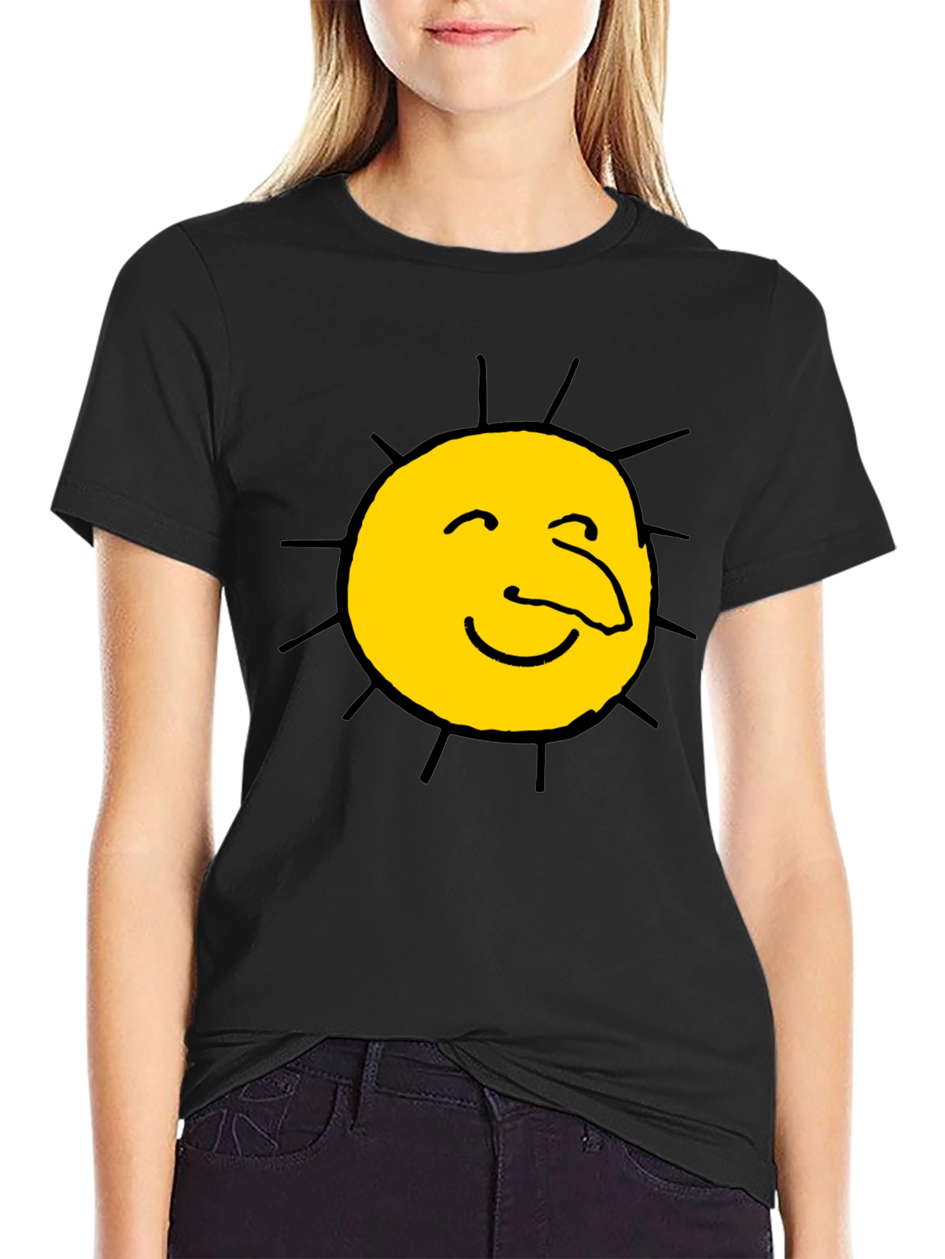 Black Funny Sun Face Graphic Black T-Shirt view 2
