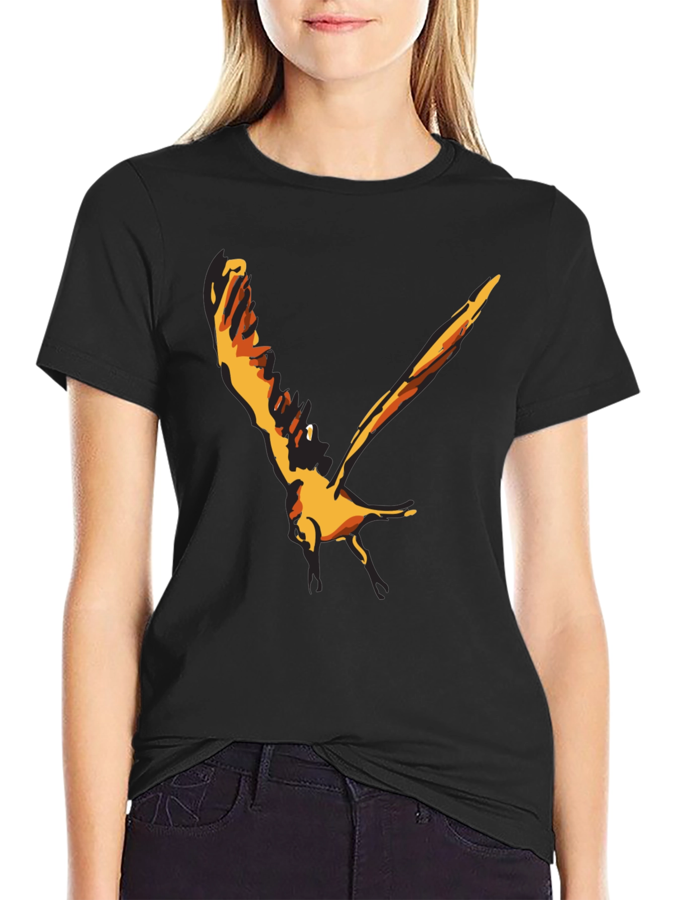 Black Stylish Black T-Shirt with Bird Graphic view 2