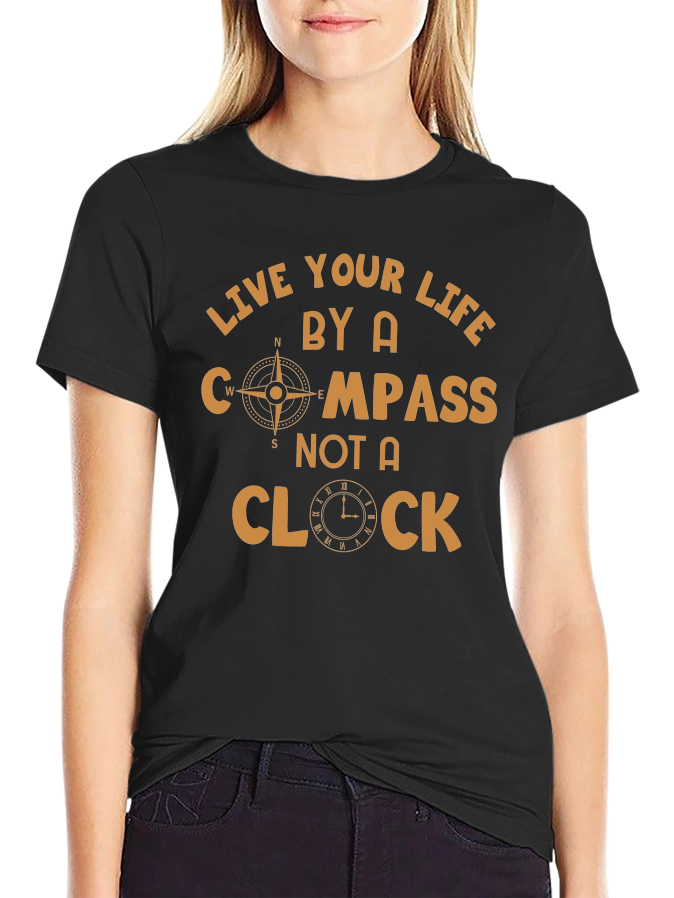 Black Compass and Clock Graphic T-Shirt view 2