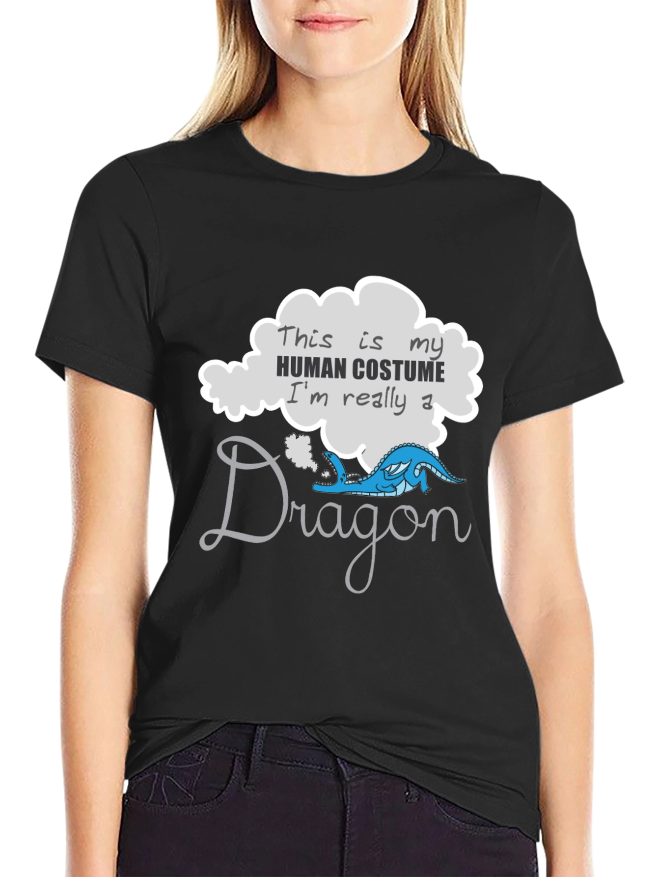 Black Funny Dragon Human Costume Graphic T-Shirt view 2