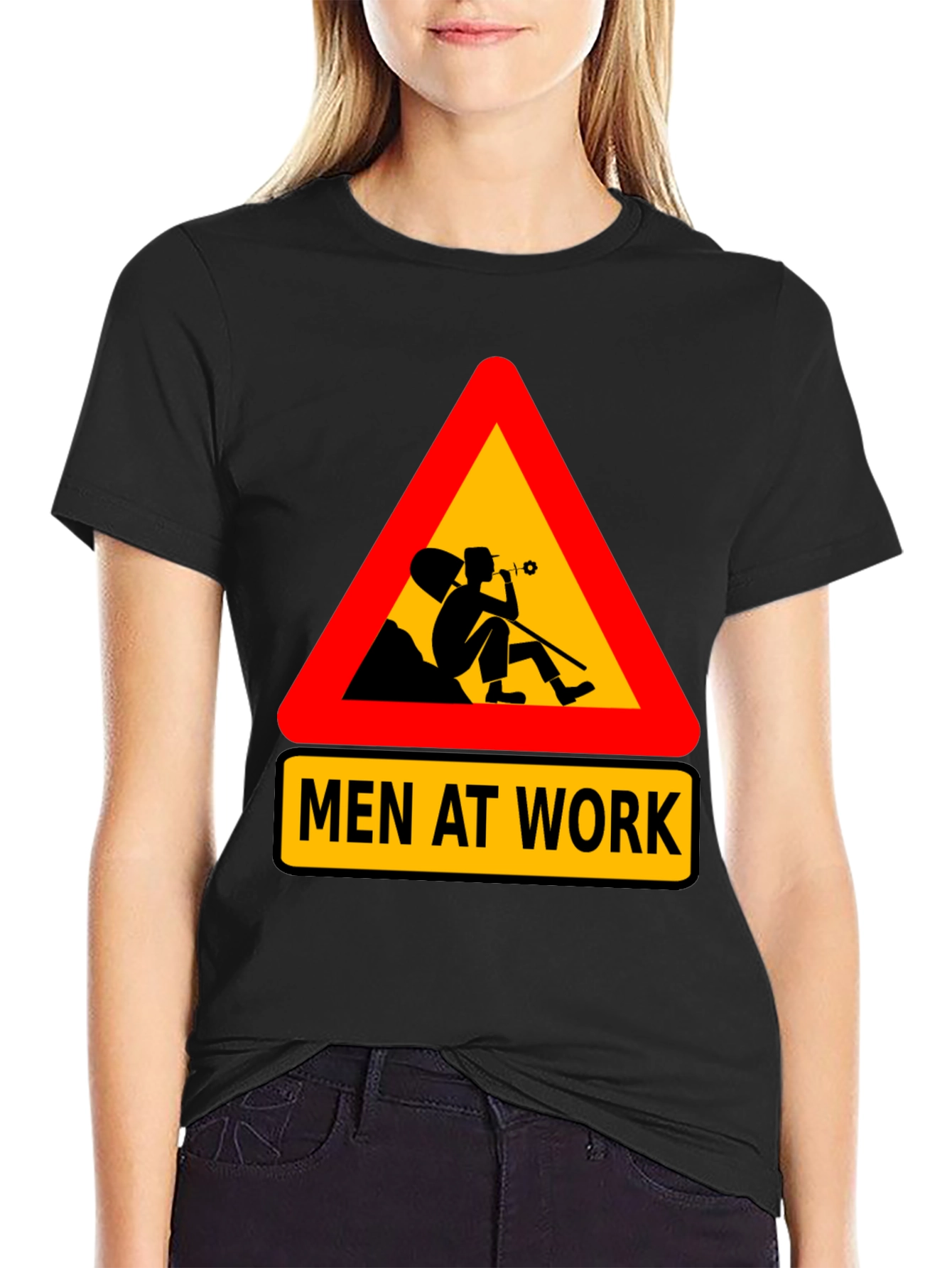 Black Men at Work Graphic Tee - Funny Black T-Shirt view 2