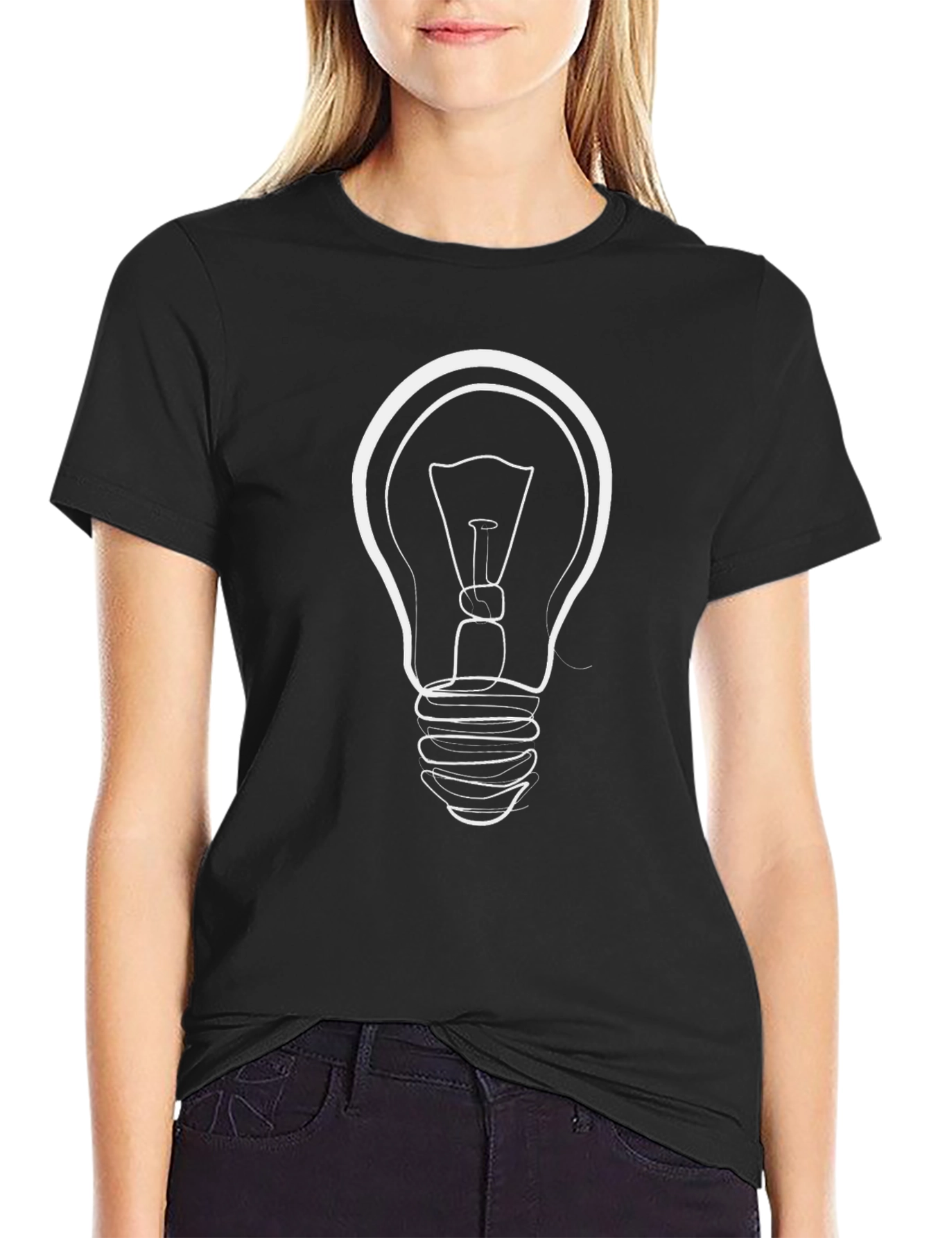 Black Minimalist Light Bulb Black T-Shirt view 2