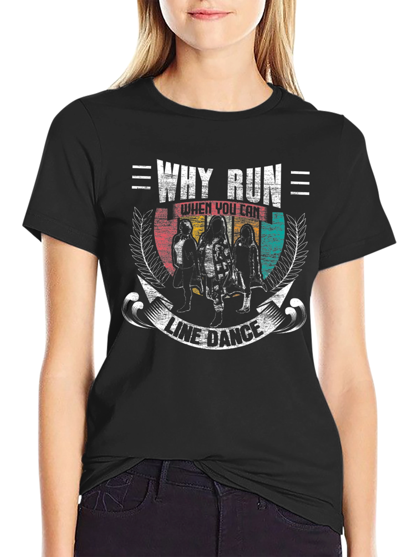 Black Why Run Line Dance Black Graphic T-Shirt view 2