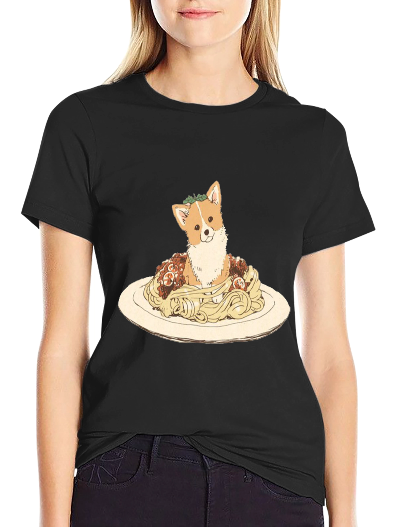 Black Corgi Spaghetti Graphic Tee view 2