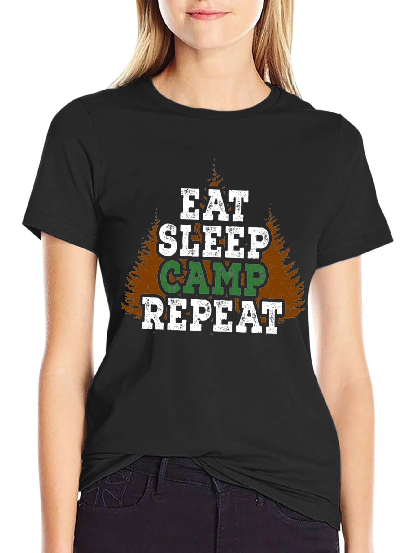 Black Eat Sleep Camp Repeat Graphic T-Shirt view 2
